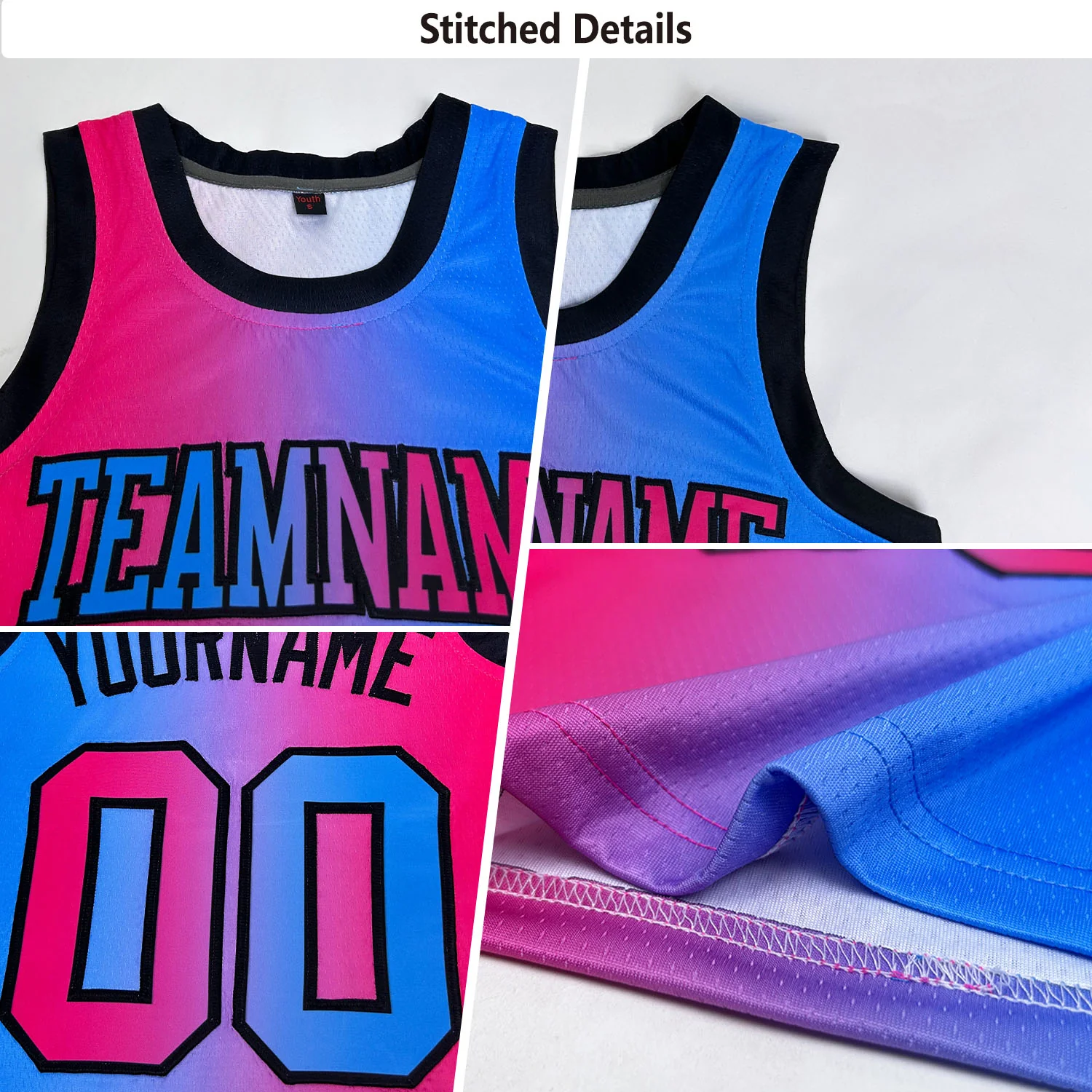 Custom Sky Blue Red-Black Authentic Gradient Fashion Basketball Jersey - Image 2