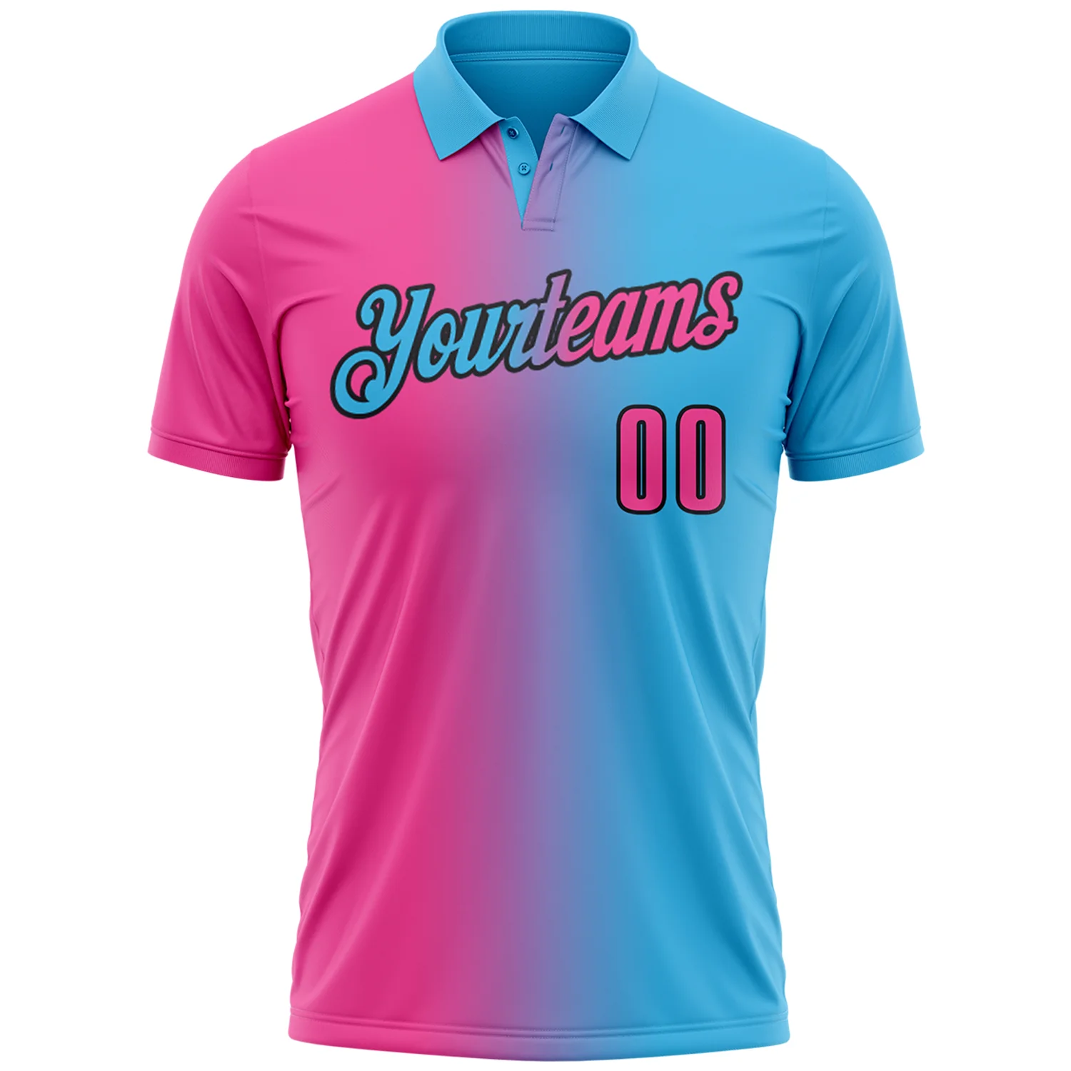 Custom Sky Blue Pink-Black 3D Gradient Fashion Performance Polo Shirt - Image 2