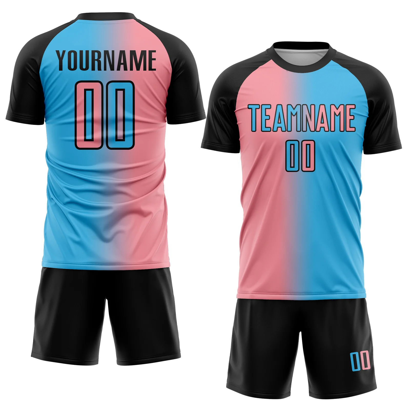 Custom Sky Blue Medium Pink-Black Sublimation Gradient Fashion Soccer Uniform Jersey - Image 2