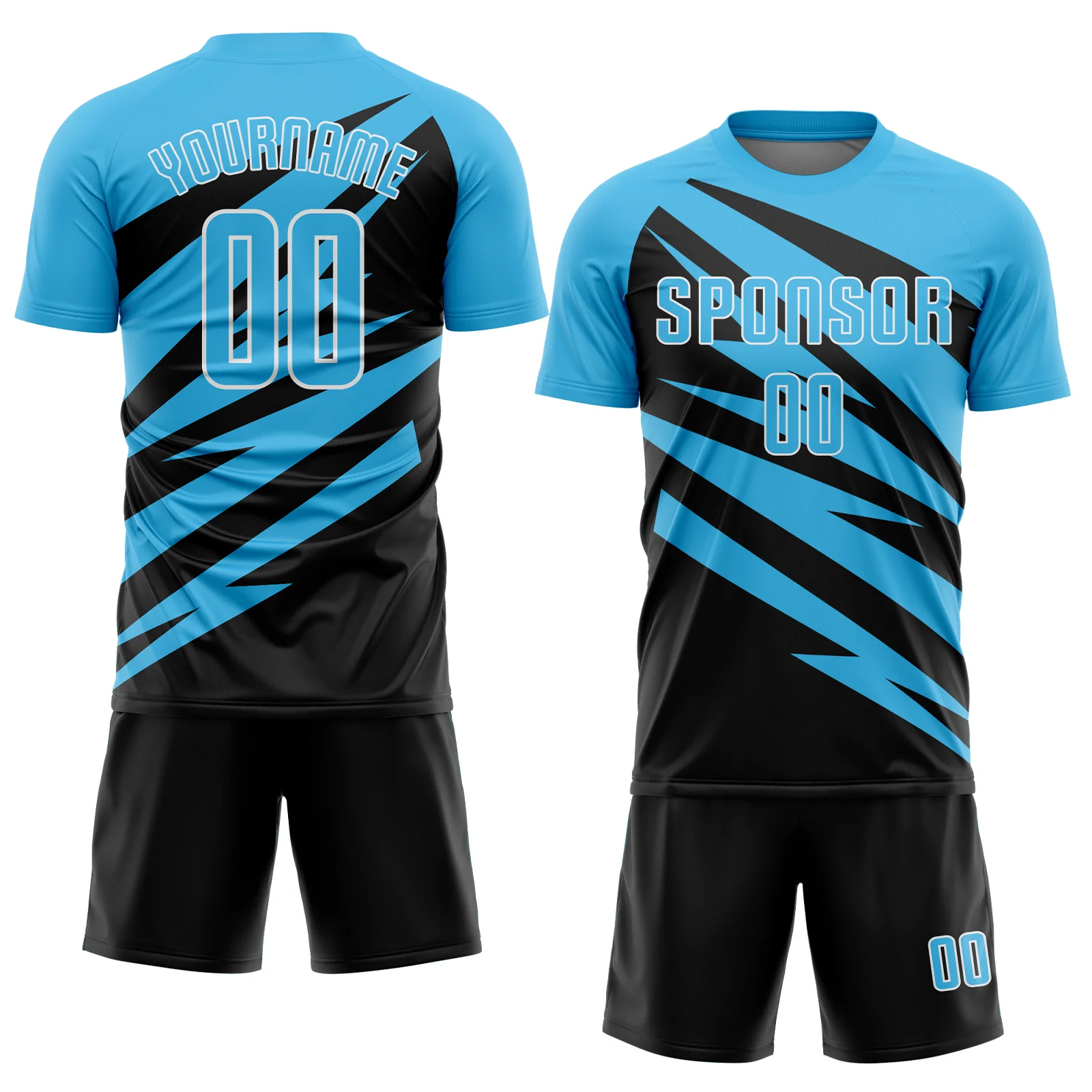Custom Sky Blue Black-White Abstract Line Sports Sublimation Soccer Uniform Jersey - Image 2