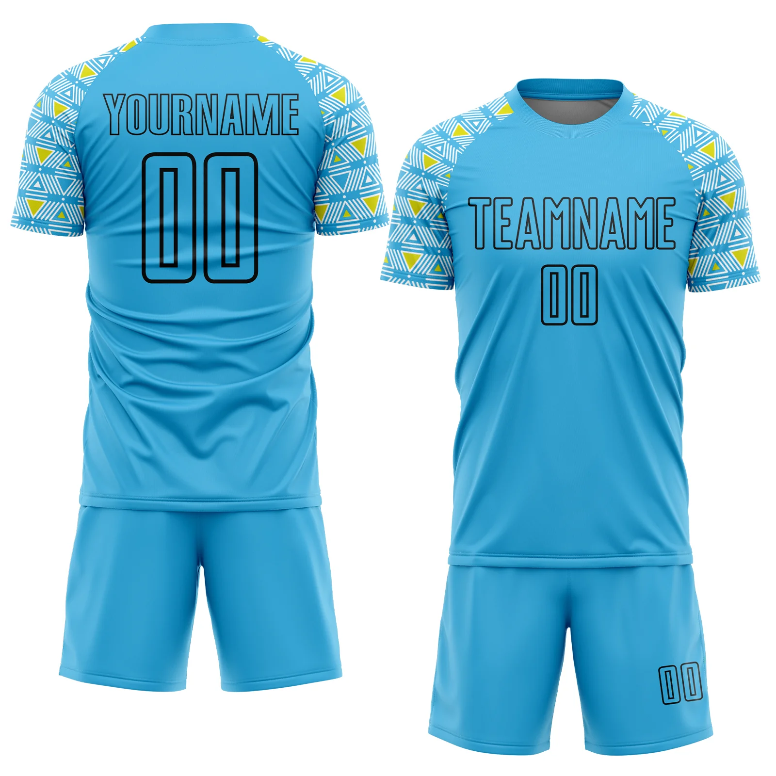 Custom Sky Blue Black Geometric Shape Sublimation Soccer Uniform Jersey - Image 2