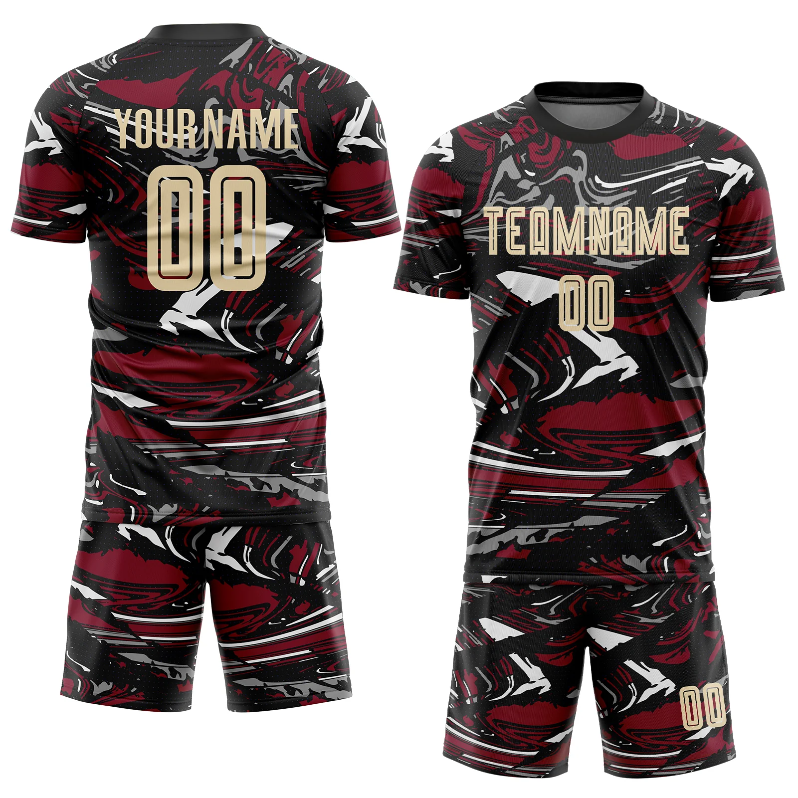 Custom Figure Cream Black-Crimson Fluid Art Splash Sublimation Soccer Uniform Jersey - Image 2