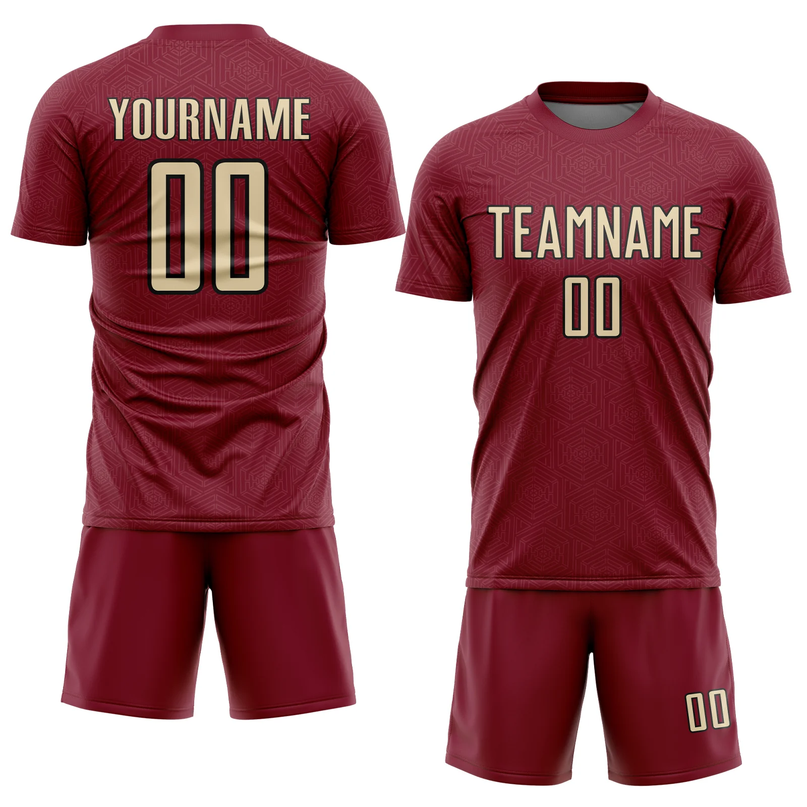 Custom Crimson Cream-Black Geometric Shape Sports Sublimation Soccer Uniform Jersey - Image 2