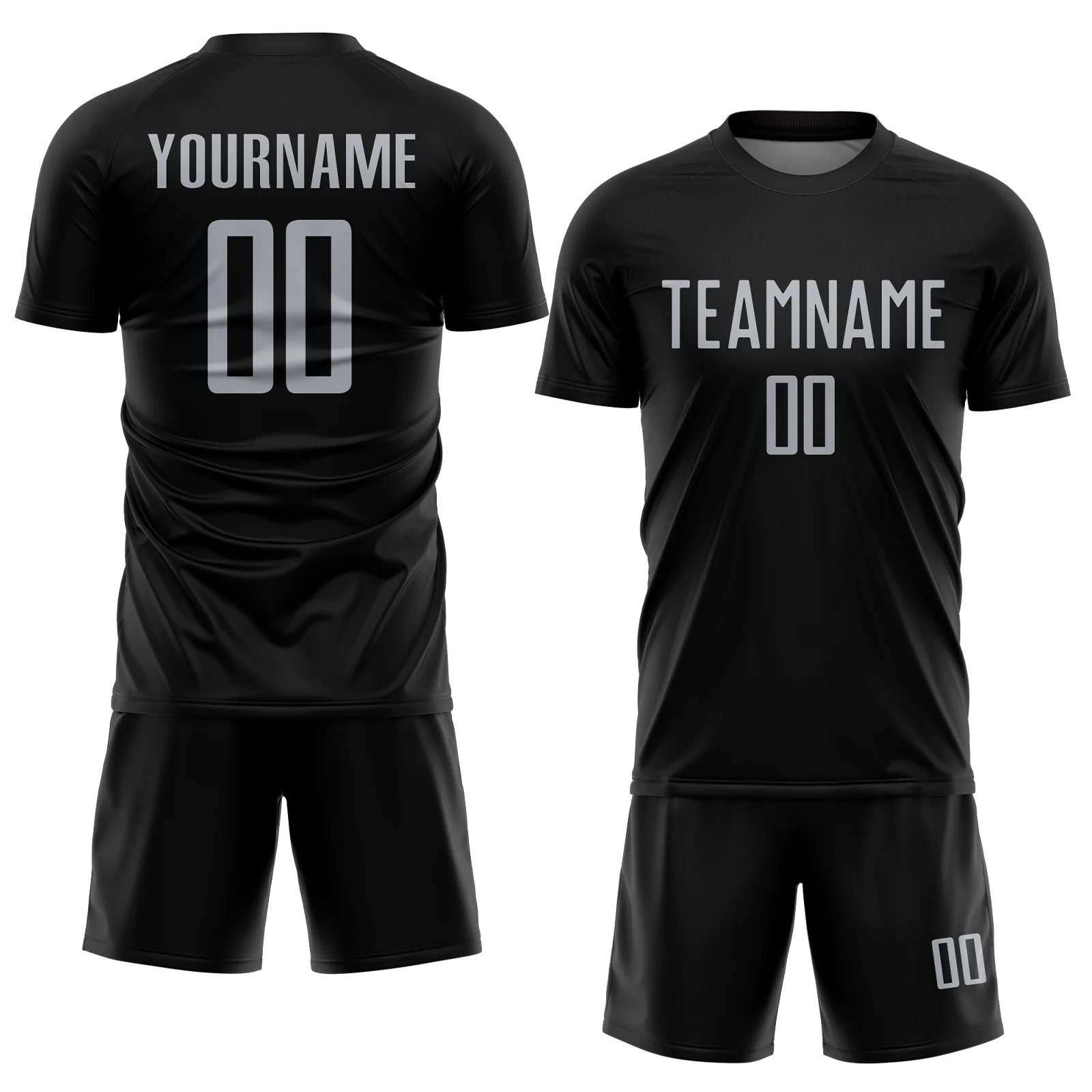 Custom Black Gray Sublimation Soccer Uniform Jersey - Image 2