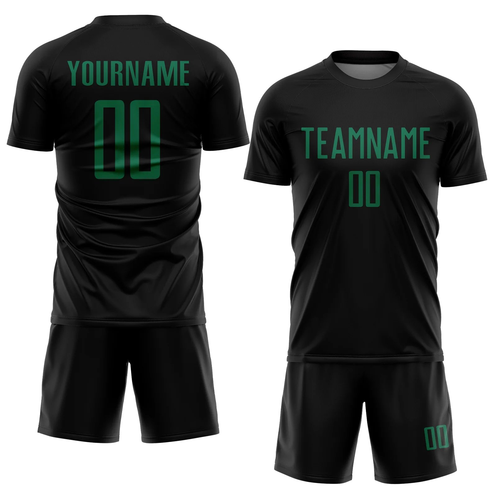 Custom Black Kelly Green Sublimation Soccer Uniform Jersey - Image 2