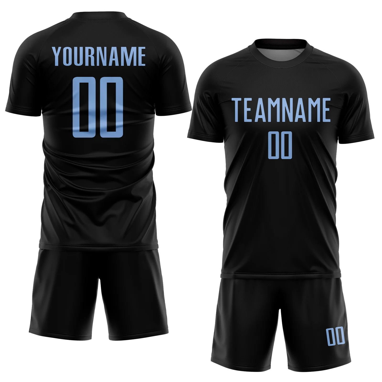 Custom Black Light Blue Sublimation Soccer Uniform Jersey - Image 2