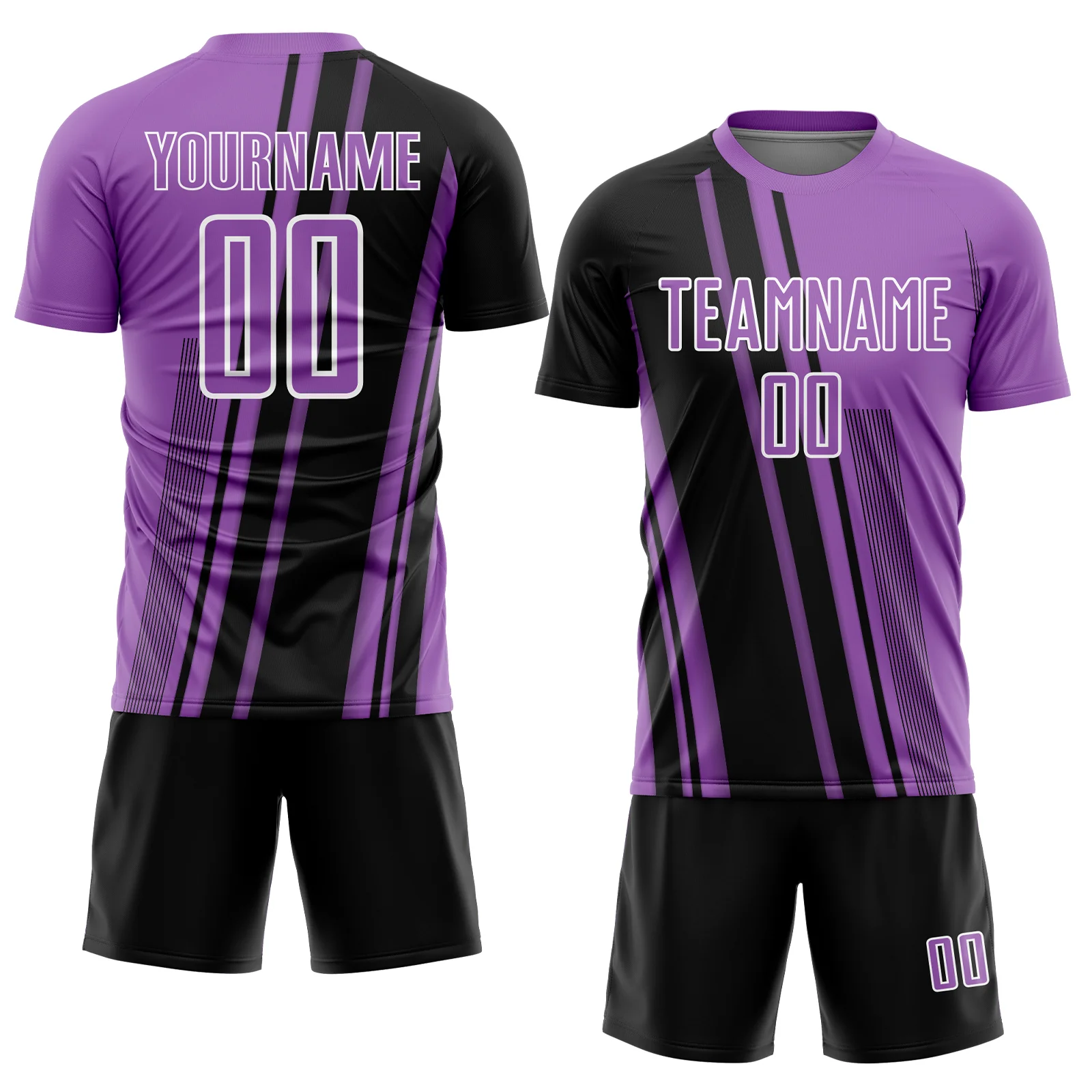 Custom Medium Purple Black-White Lines Sports Sublimation Soccer Uniform Jersey - Image 2