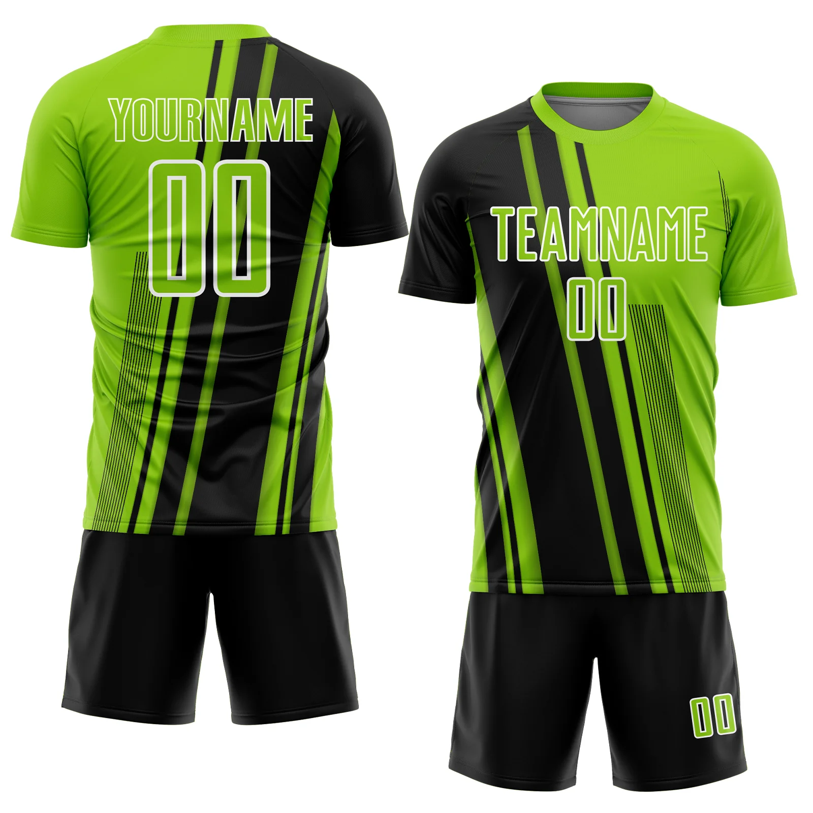 Custom Neon Green Black-White Lines Sports Sublimation Soccer Uniform Jersey - Image 2
