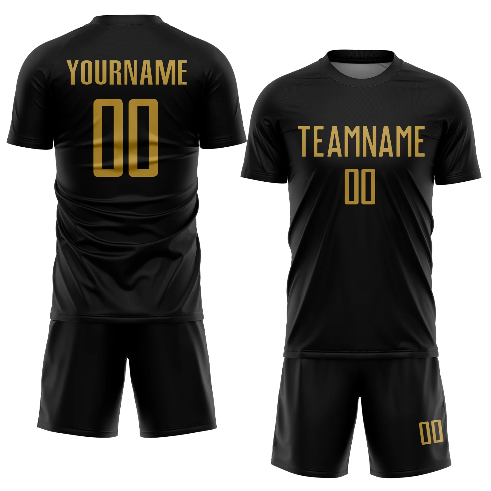 Custom Black Old Gold Sublimation Soccer Uniform Jersey - Image 2
