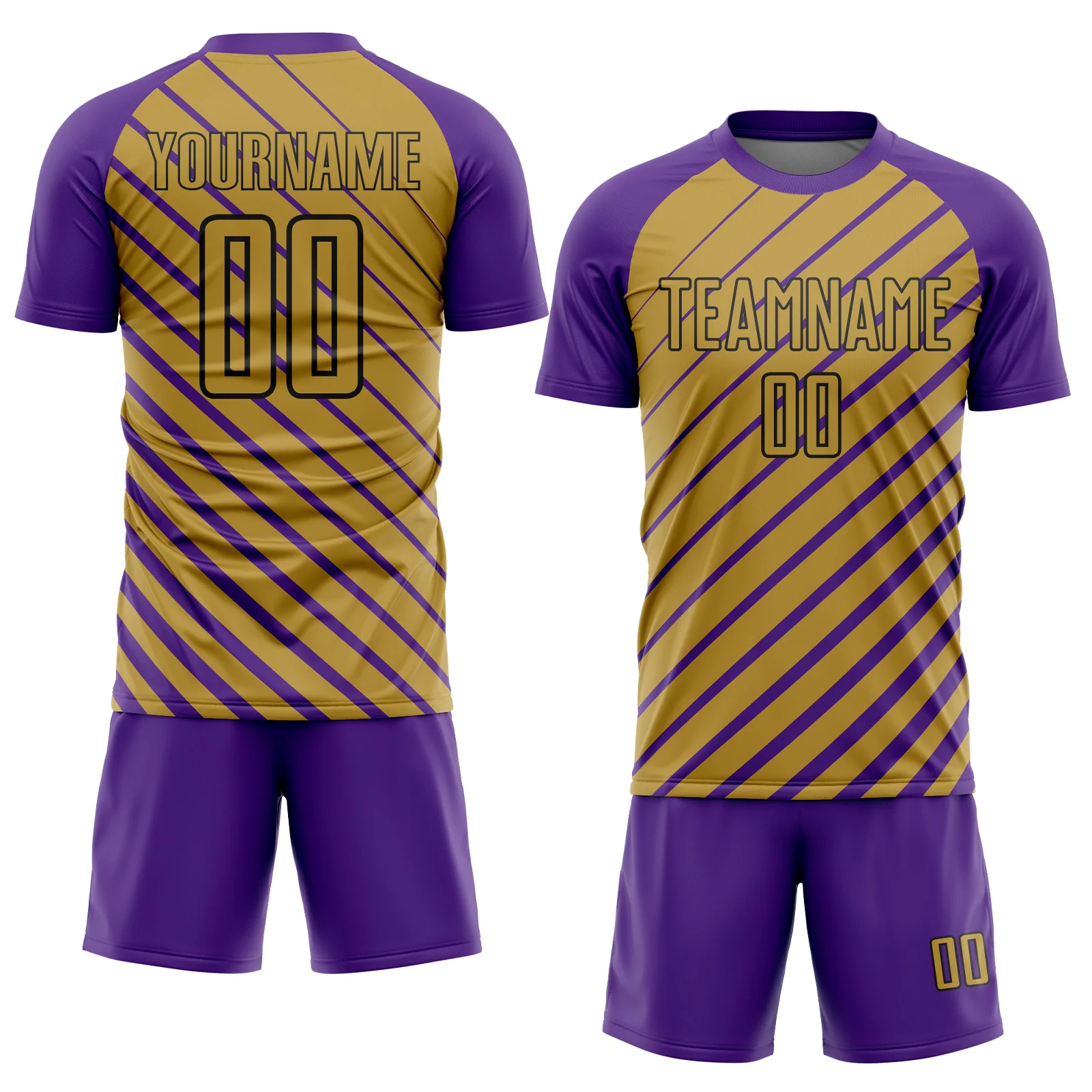 Custom Purple Old Gold-Black Lines Sublimation Soccer Uniform Jersey - Image 2