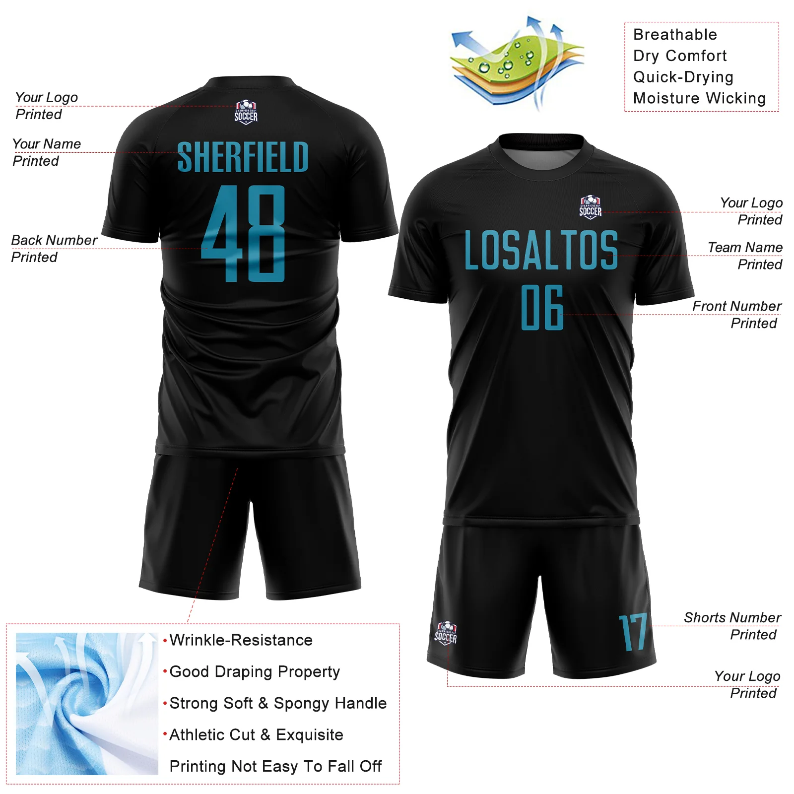 Custom Black Panther Blue Sublimation Soccer Uniform Jersey - Image 4