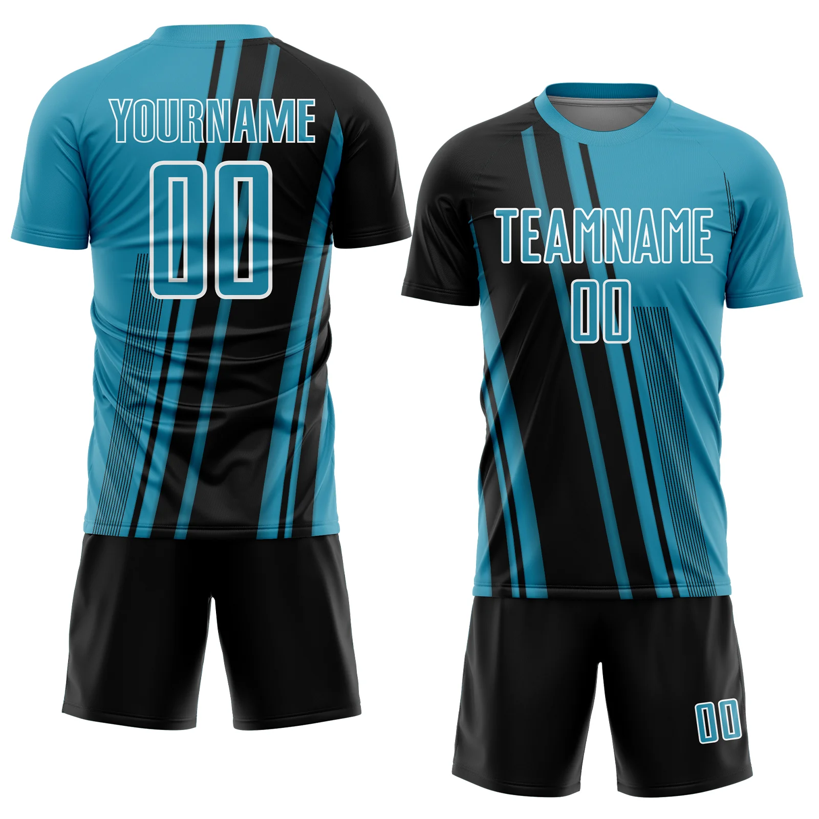 Custom Panther Blue Black-White Lines Sports Sublimation Soccer Uniform Jersey - Image 2