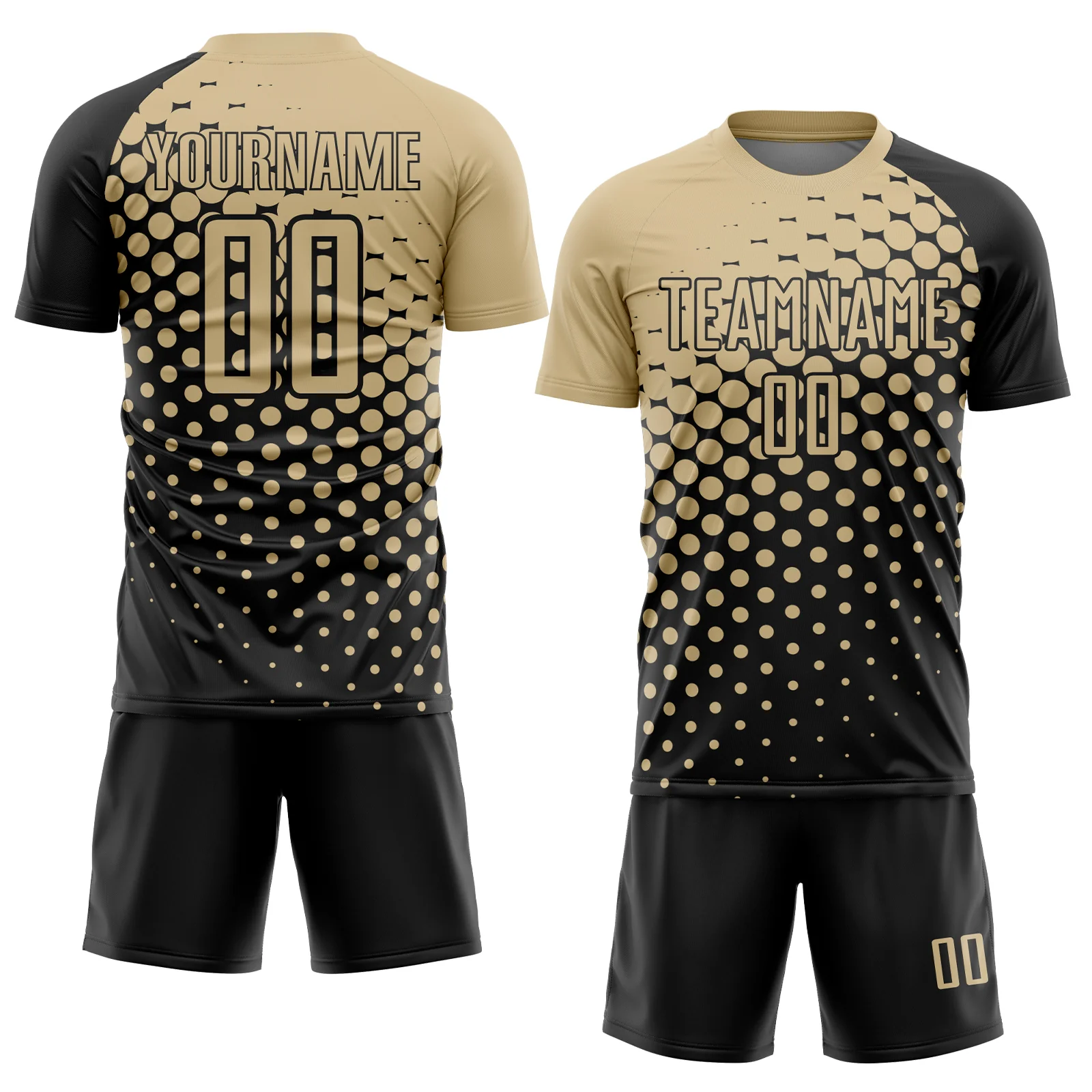Custom Black Vegas Gold Modern Polka Dot Sublimation Soccer Uniform Jersey - Image 2