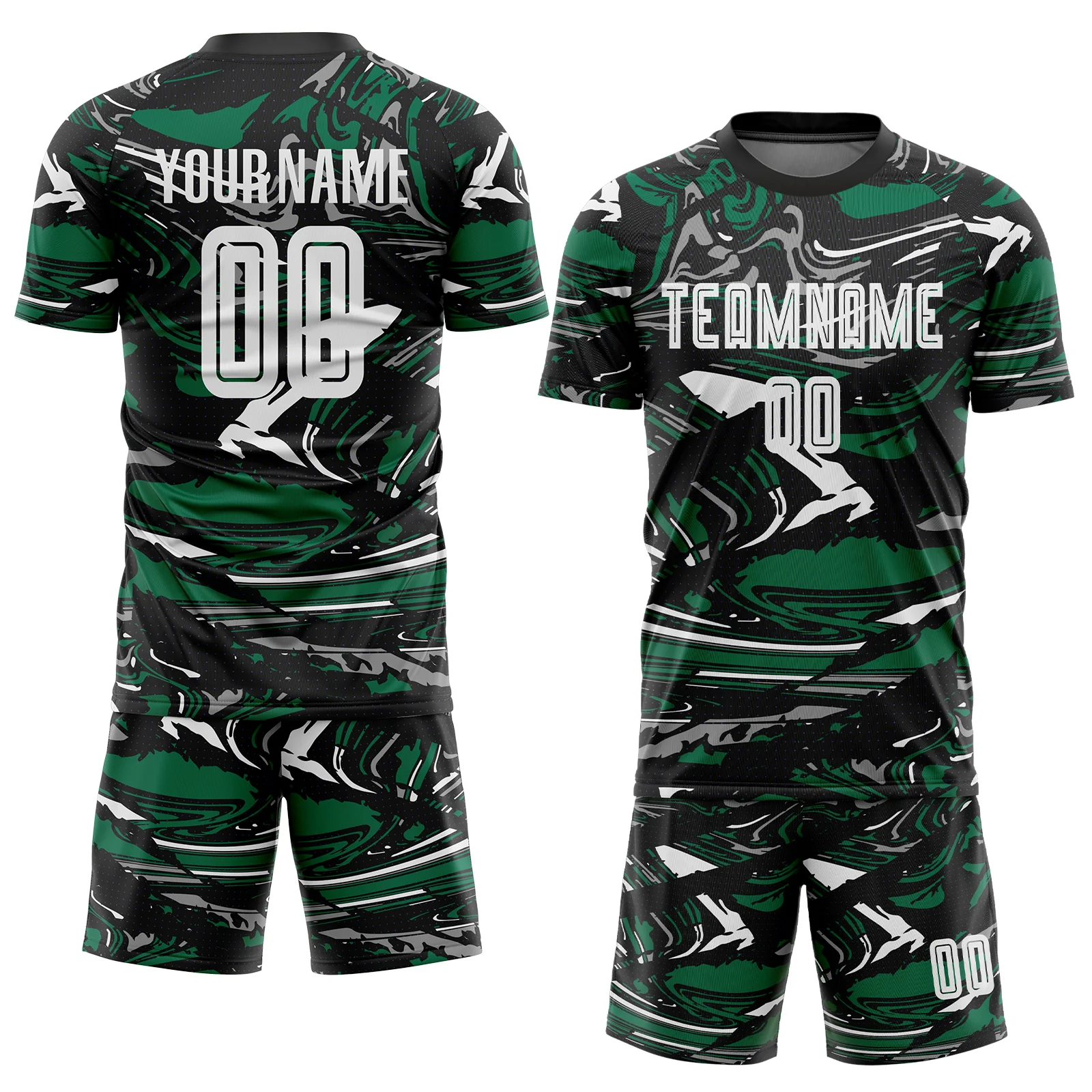 Custom Figure White Black-Kelly Green Fluid Art Splash Sublimation Soccer Uniform Jersey - Image 2