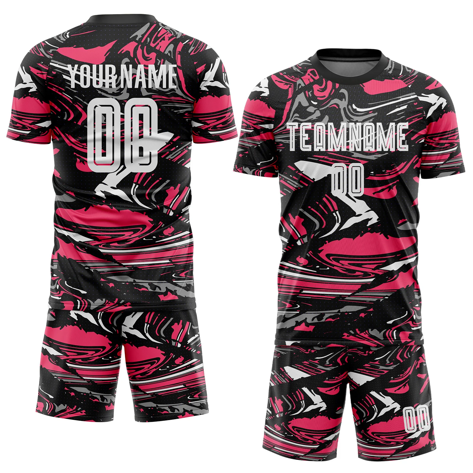 Custom Figure White Black-Neon Pink Fluid Art Splash Sublimation Soccer Uniform Jersey - Image 2