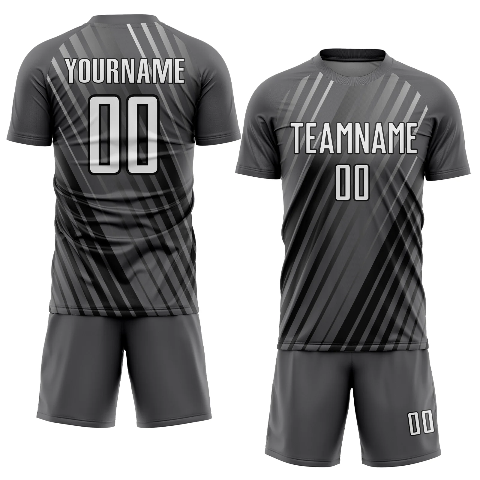 Custom Steel Gray White-Black Stripe Line Sublimation Soccer Uniform Jersey - Image 2