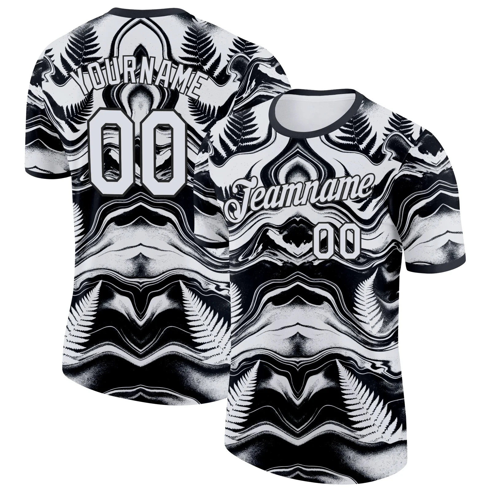 Custom Black White New Zealand Silver Fern Soccer Jersey Performance T-Shirt