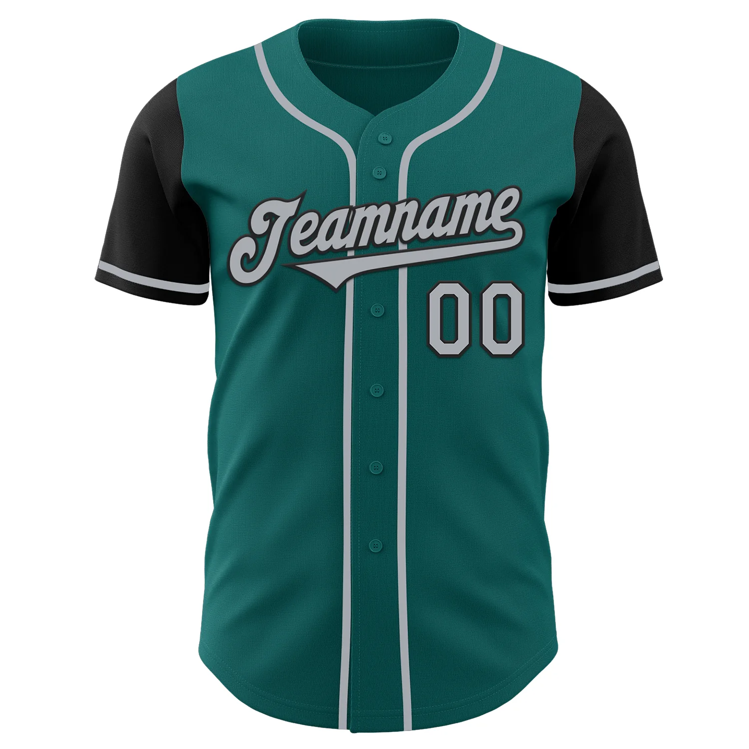 Custom Teal Gray-Black Authentic Two Tone Baseball Jersey - Image 2