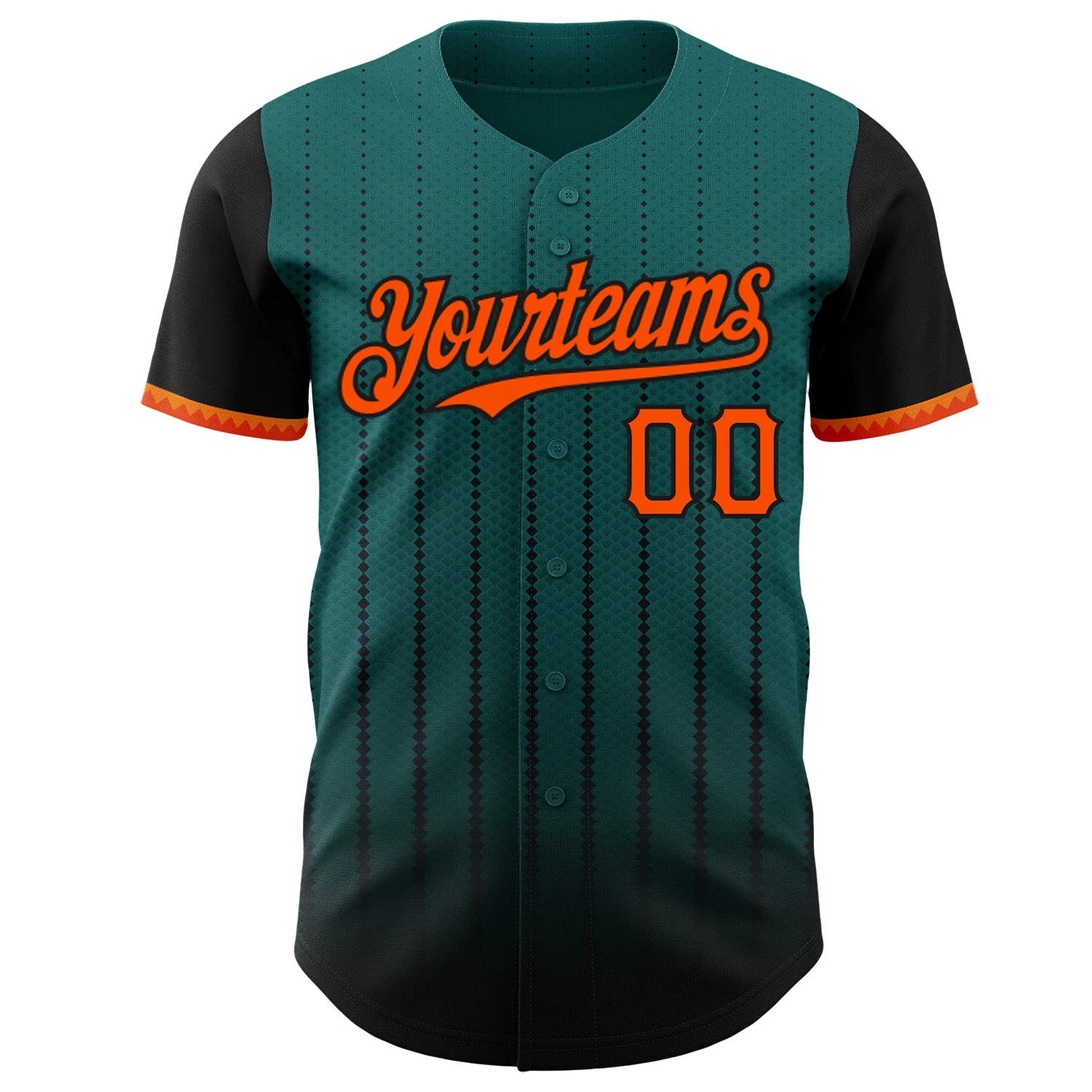 Custom Teal Orange-Black 3D Pattern Design Gradient Geometric Shape Authentic Baseball Jersey - Image 2