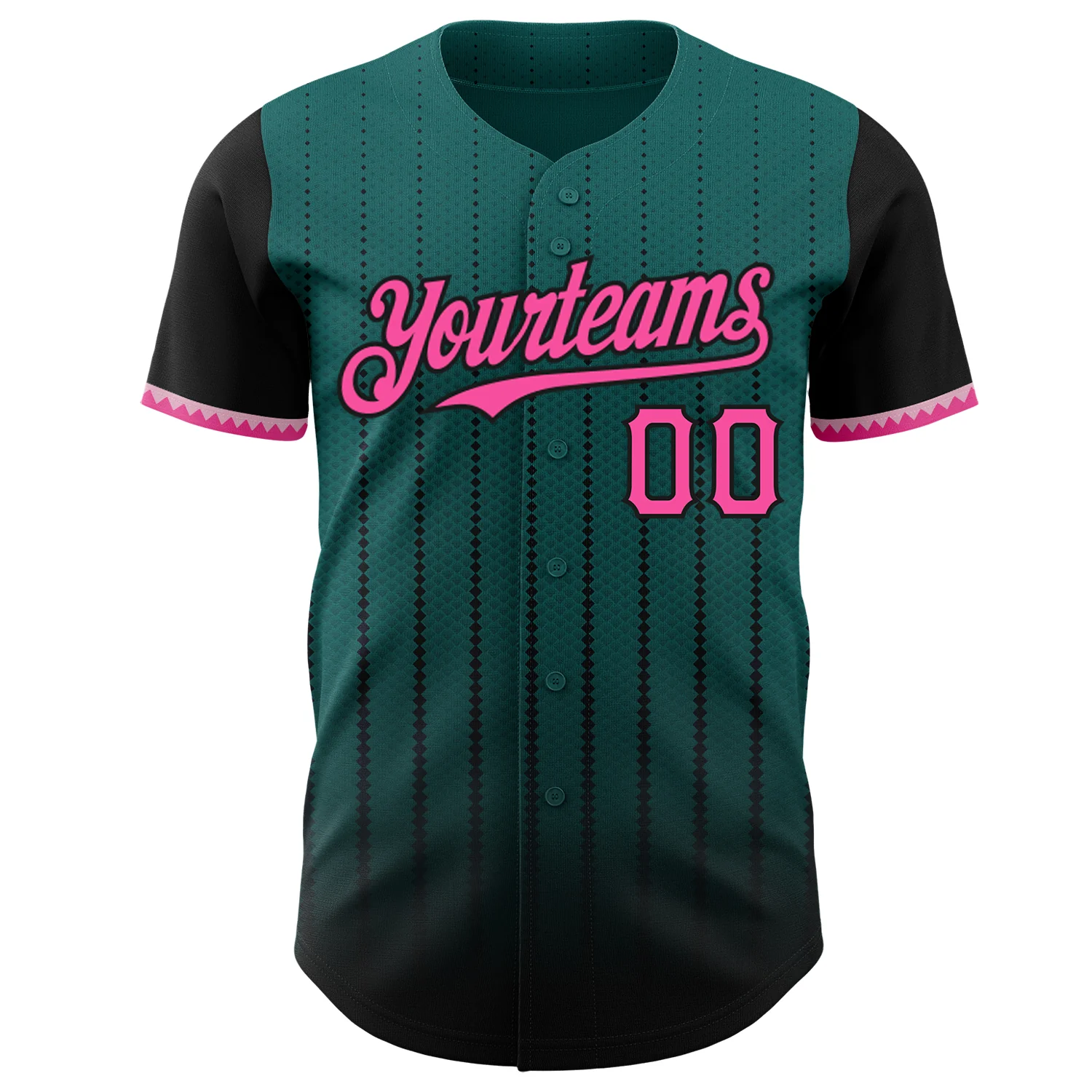 Custom Teal Pink-Black 3D Pattern Design Gradient Geometric Shape Authentic Baseball Jersey - Image 2