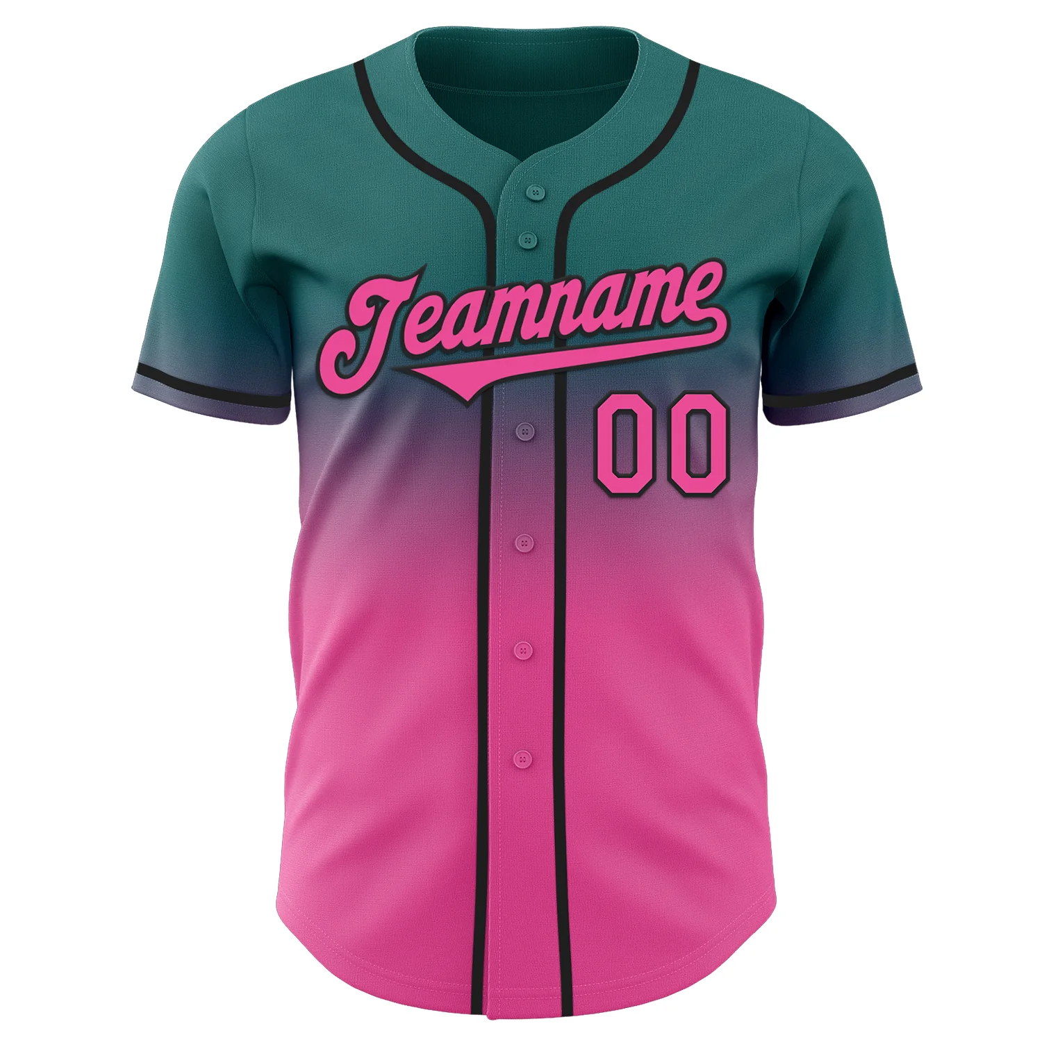 Custom Teal Pink-Black Authentic Fade Fashion Baseball Jersey - Image 2