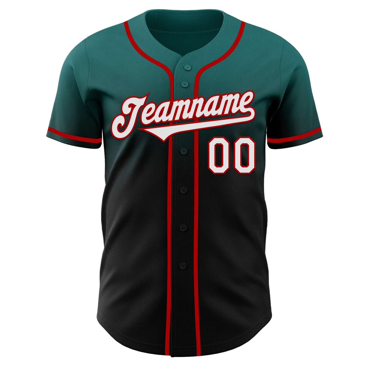 Custom Teal Black-Red Authentic Fade Fashion Baseball Jersey - Image 2