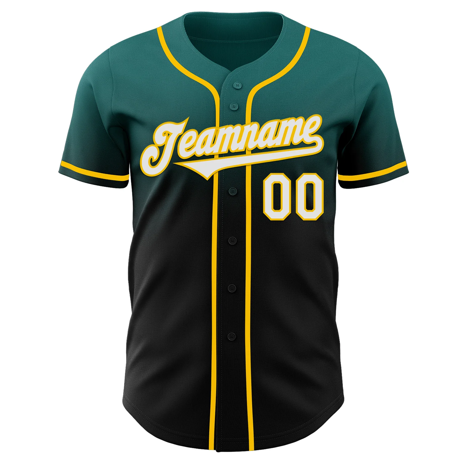 Custom Teal Black-Yellow Authentic Fade Fashion Baseball Jersey - Image 2