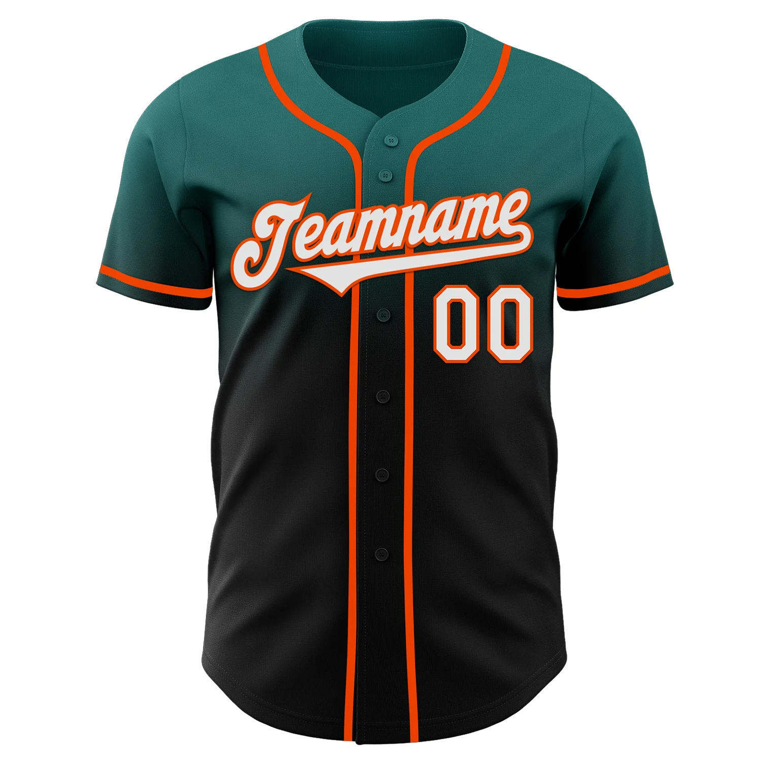 Custom Teal Black-Orange Authentic Fade Fashion Baseball Jersey - Image 2