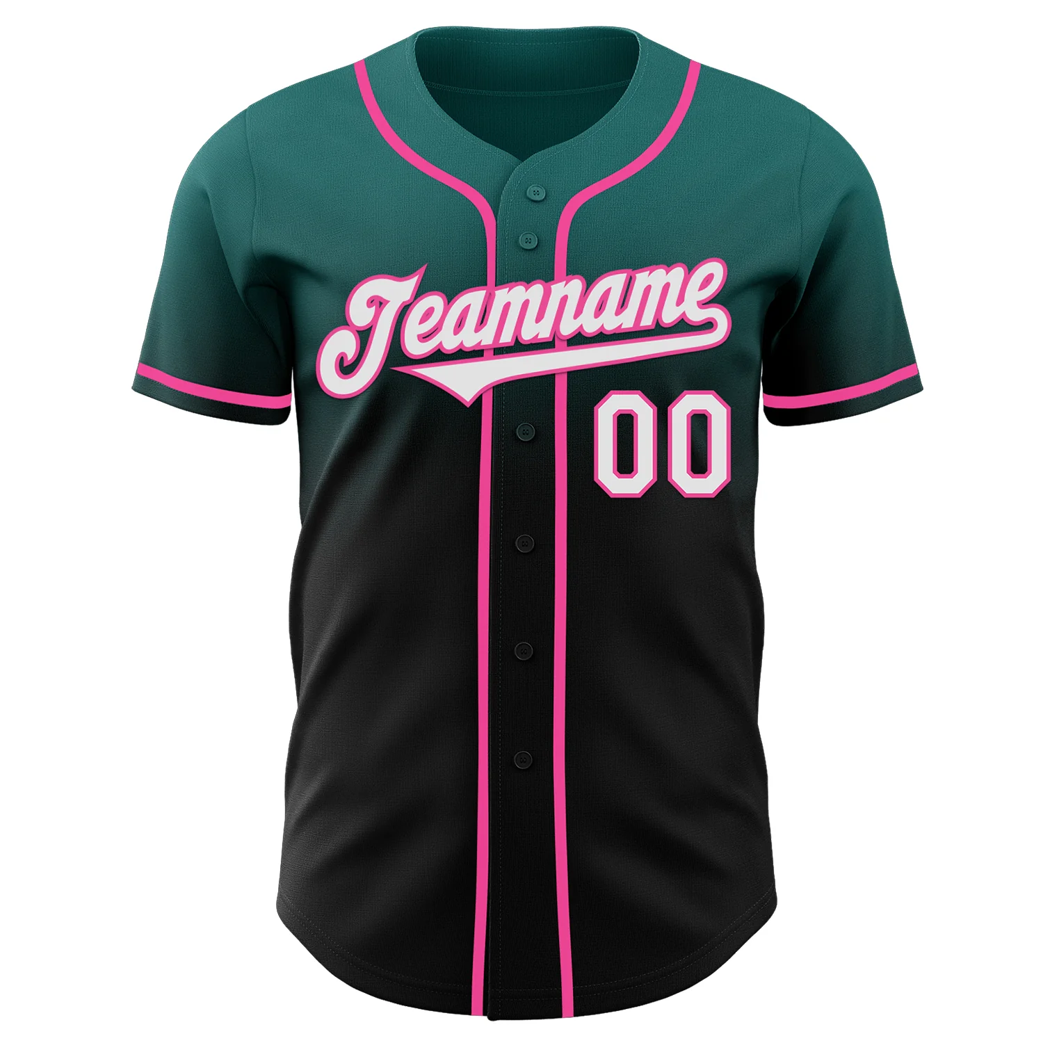 Custom Teal Black-Pink Authentic Fade Fashion Baseball Jersey - Image 2