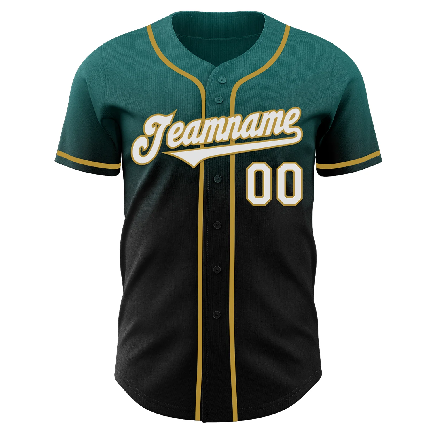Custom Teal Black-Old Gold Authentic Fade Fashion Baseball Jersey - Image 2