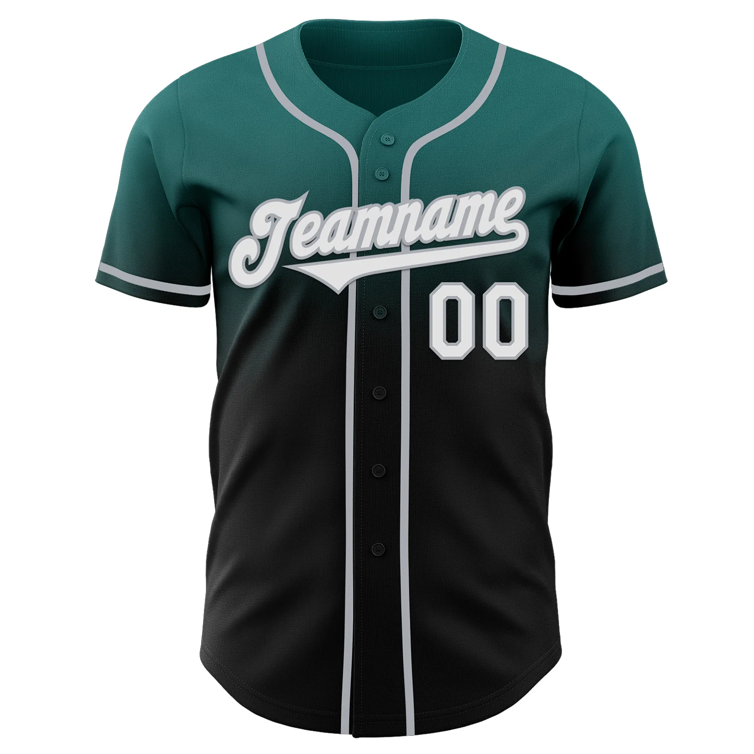 Custom Teal Black-Gray Authentic Fade Fashion Baseball Jersey - Image 2