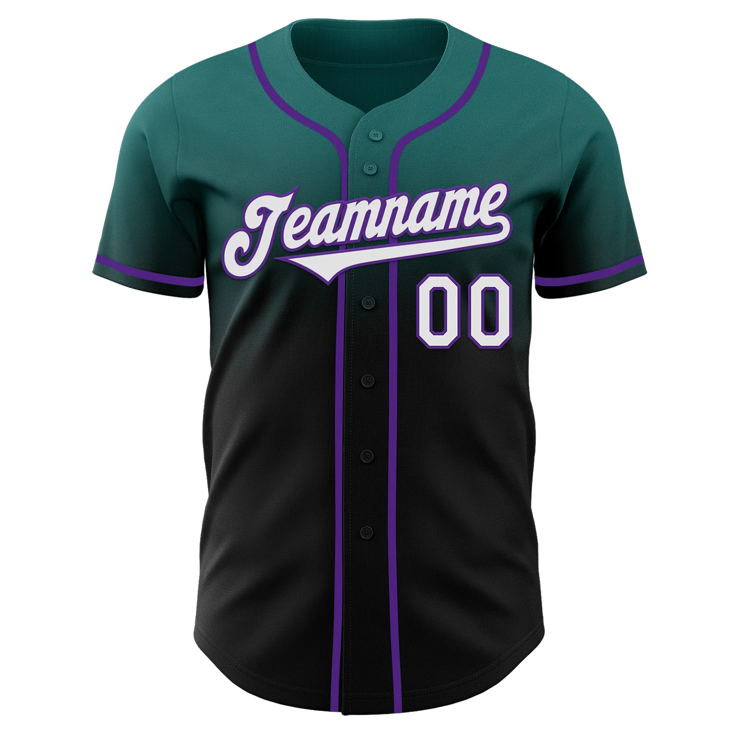 Custom Teal Black-Purple Authentic Fade Fashion Baseball Jersey - Image 2