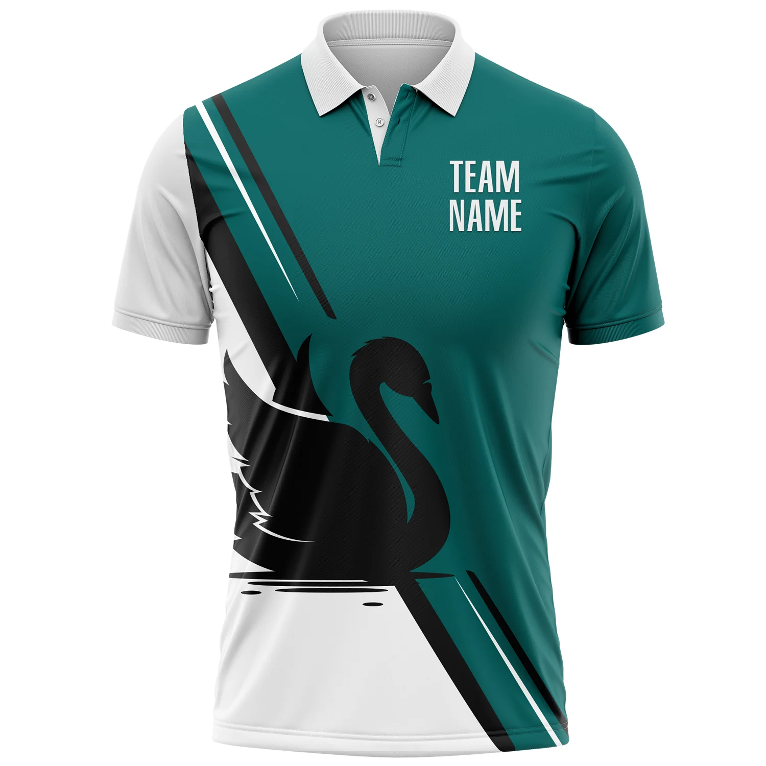 Custom Teal White-Black 3D Pattern Design Animal Swan Performance Polo Shirt - Image 2
