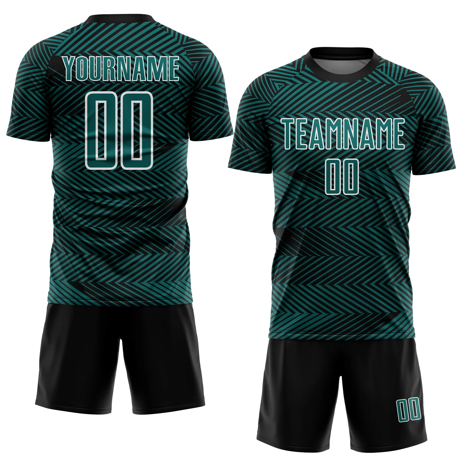 Custom Teal Black-White Line Sublimation Soccer Uniform Jersey - Image 2