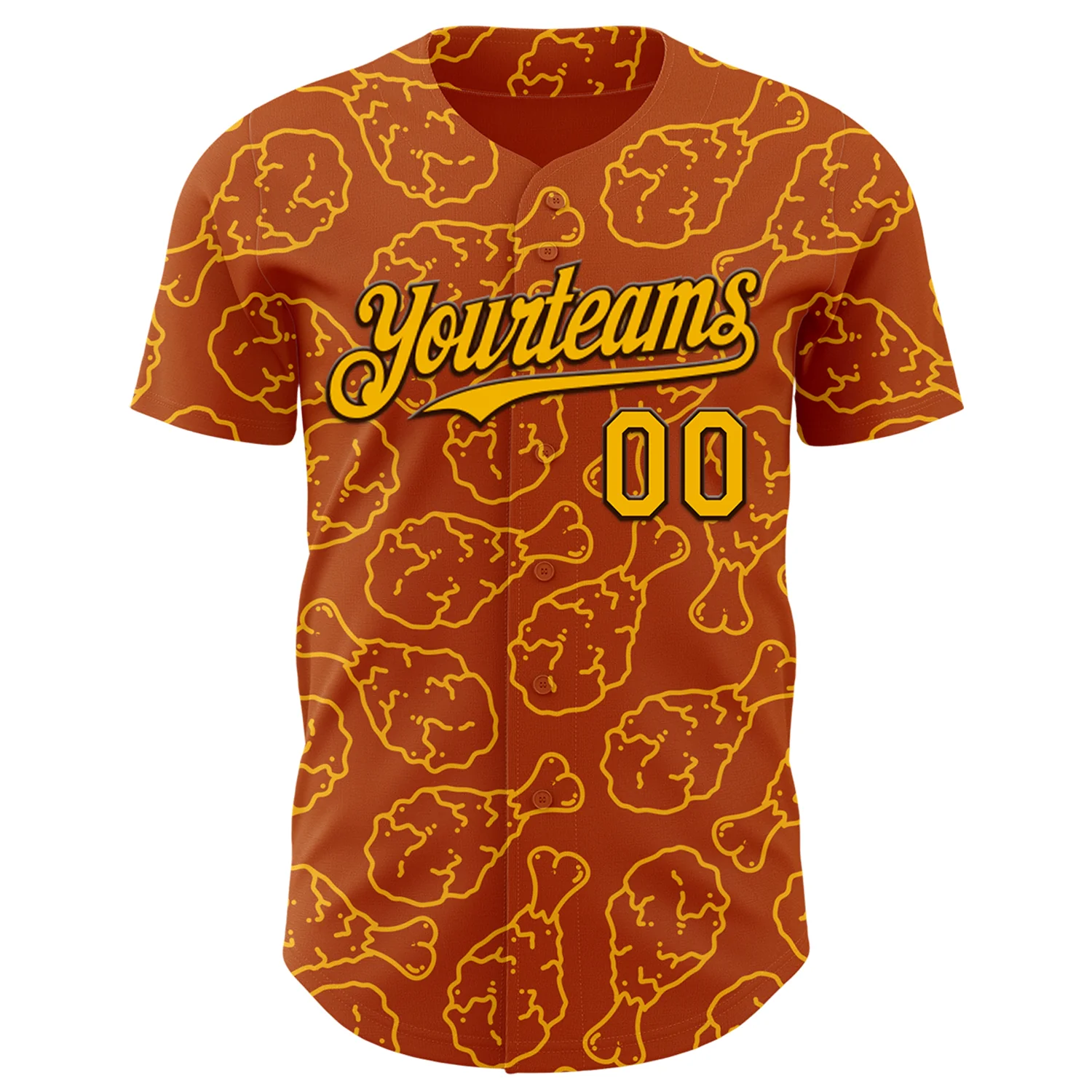 Custom Texas Orange Gold-Black Foodie Fast Food Fried Chicken Authentic Baseball Jersey - Image 2
