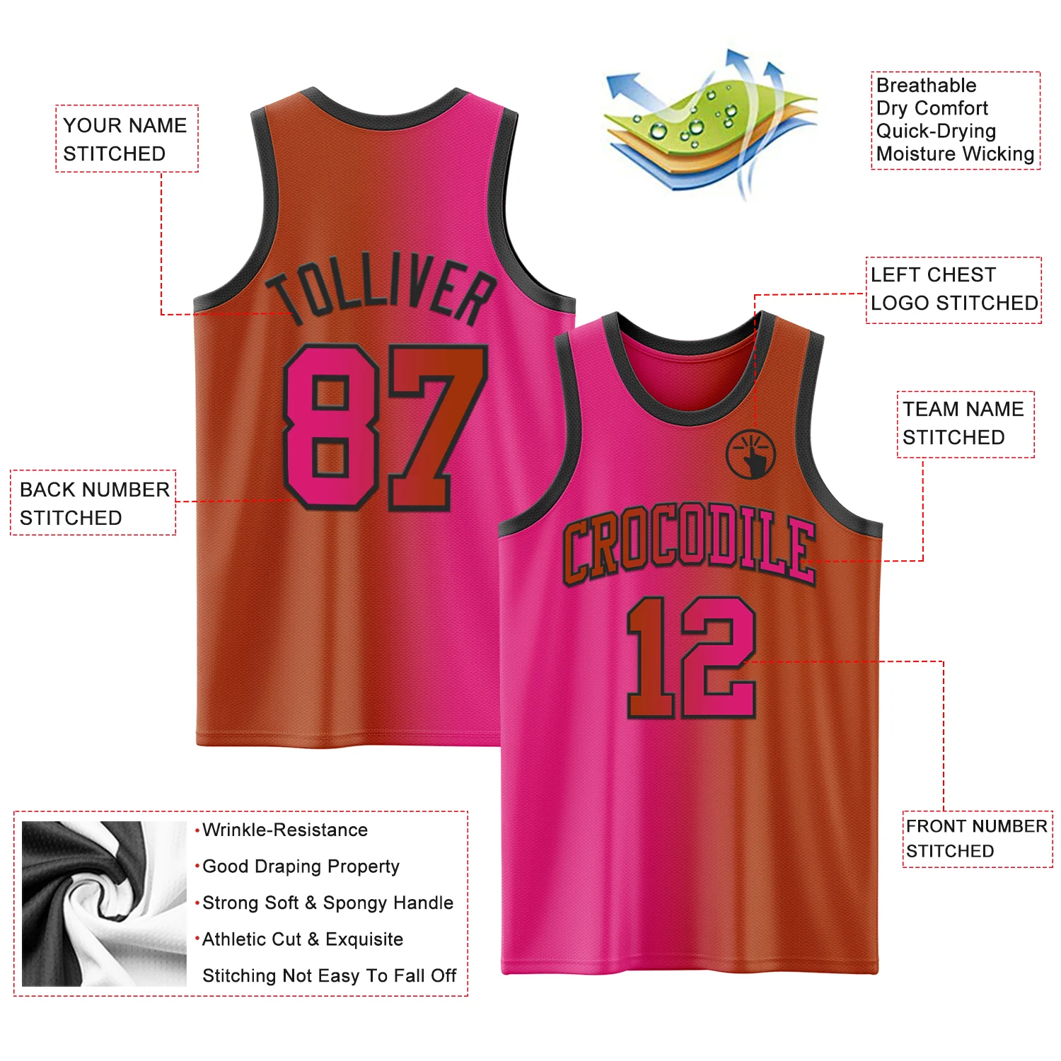 Custom Texas Orange Hot Pink-Black Authentic Gradient Fashion Basketball Jersey - Image 3