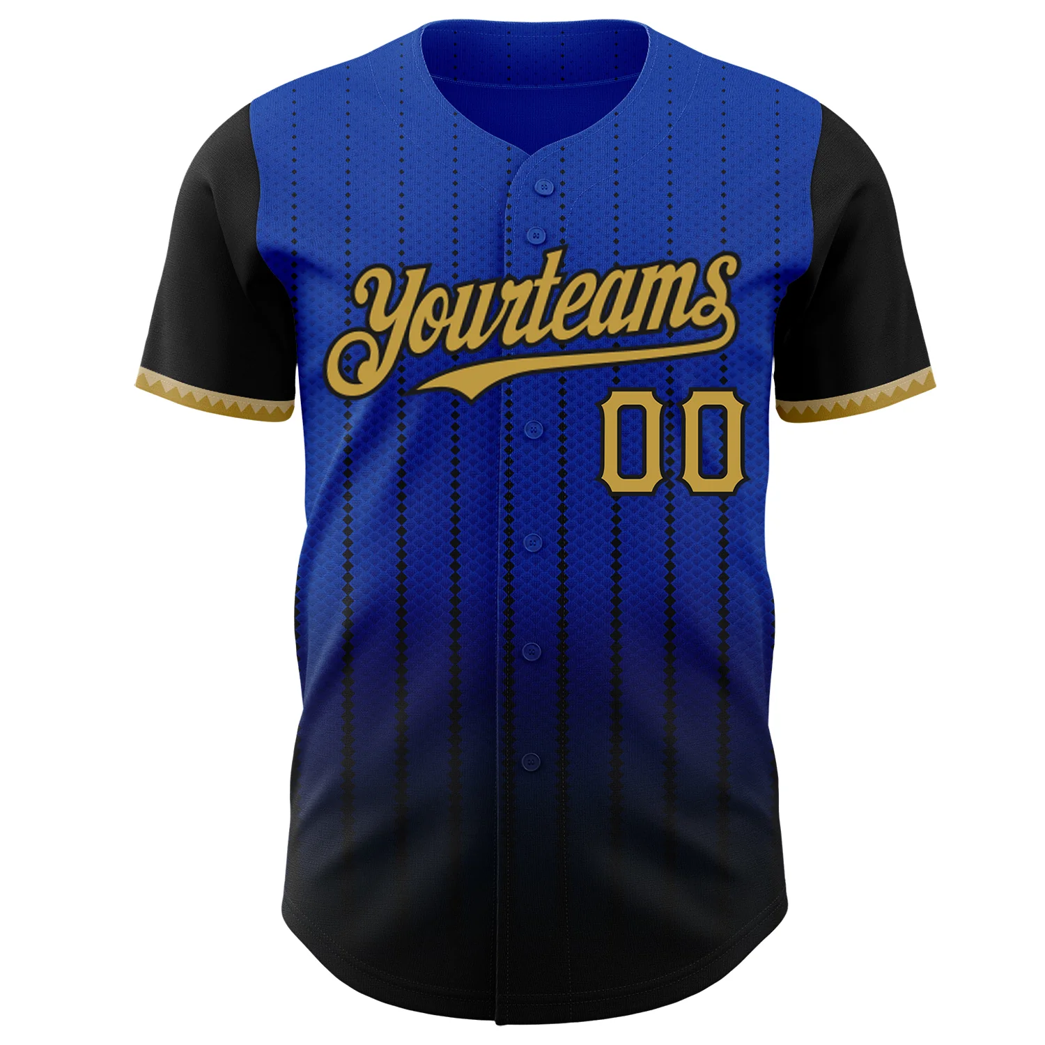 Custom Thunder Blue Old Gold-Black 3D Pattern Design Gradient Geometric Shape Authentic Baseball Jersey - Image 2