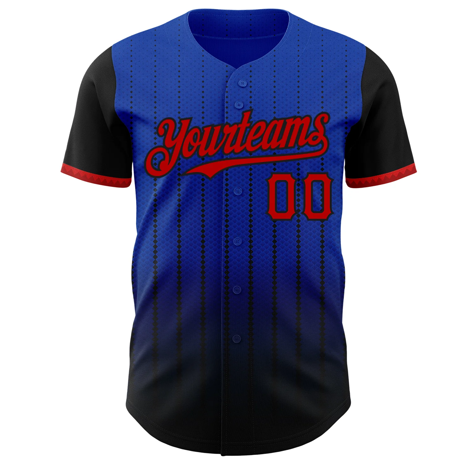 Custom Thunder Blue Red-Black 3D Pattern Design Gradient Geometric Shape Authentic Baseball Jersey - Image 2