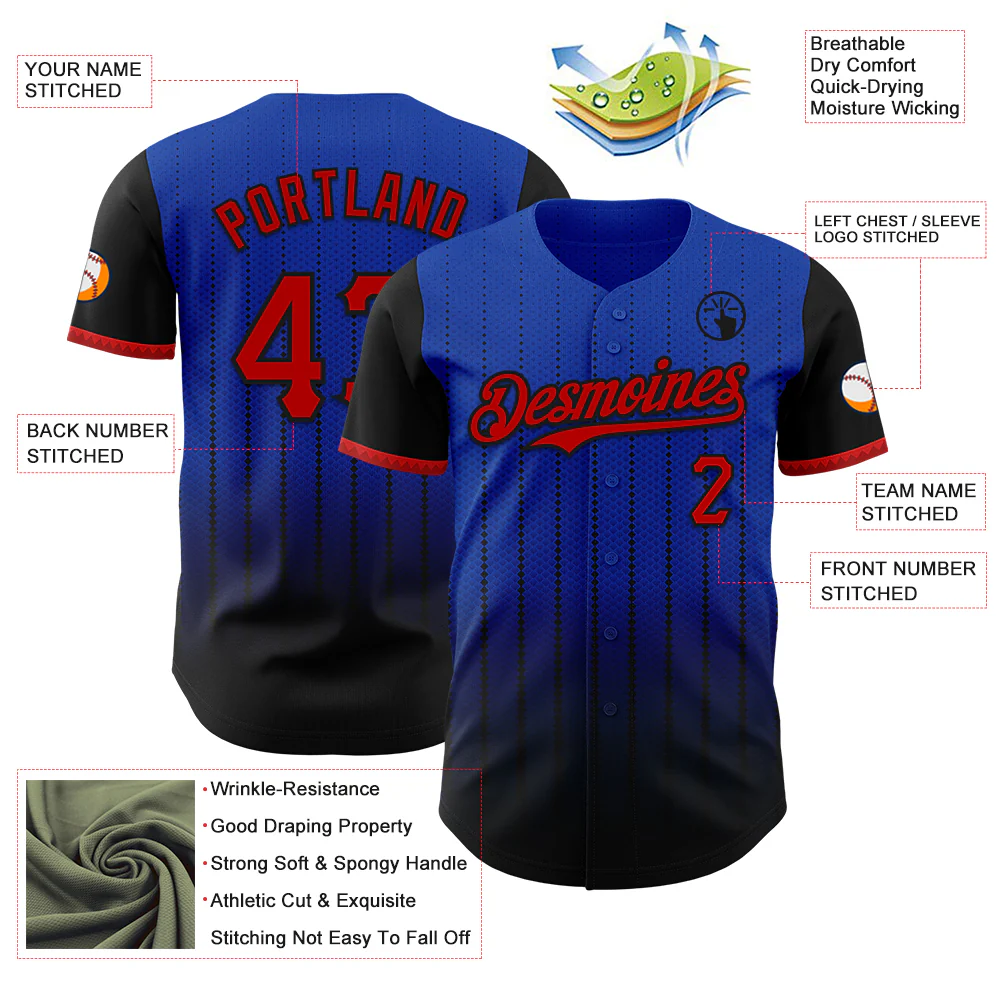 Custom Thunder Blue Red-Black 3D Pattern Design Gradient Geometric Shape Authentic Baseball Jersey - Image 3