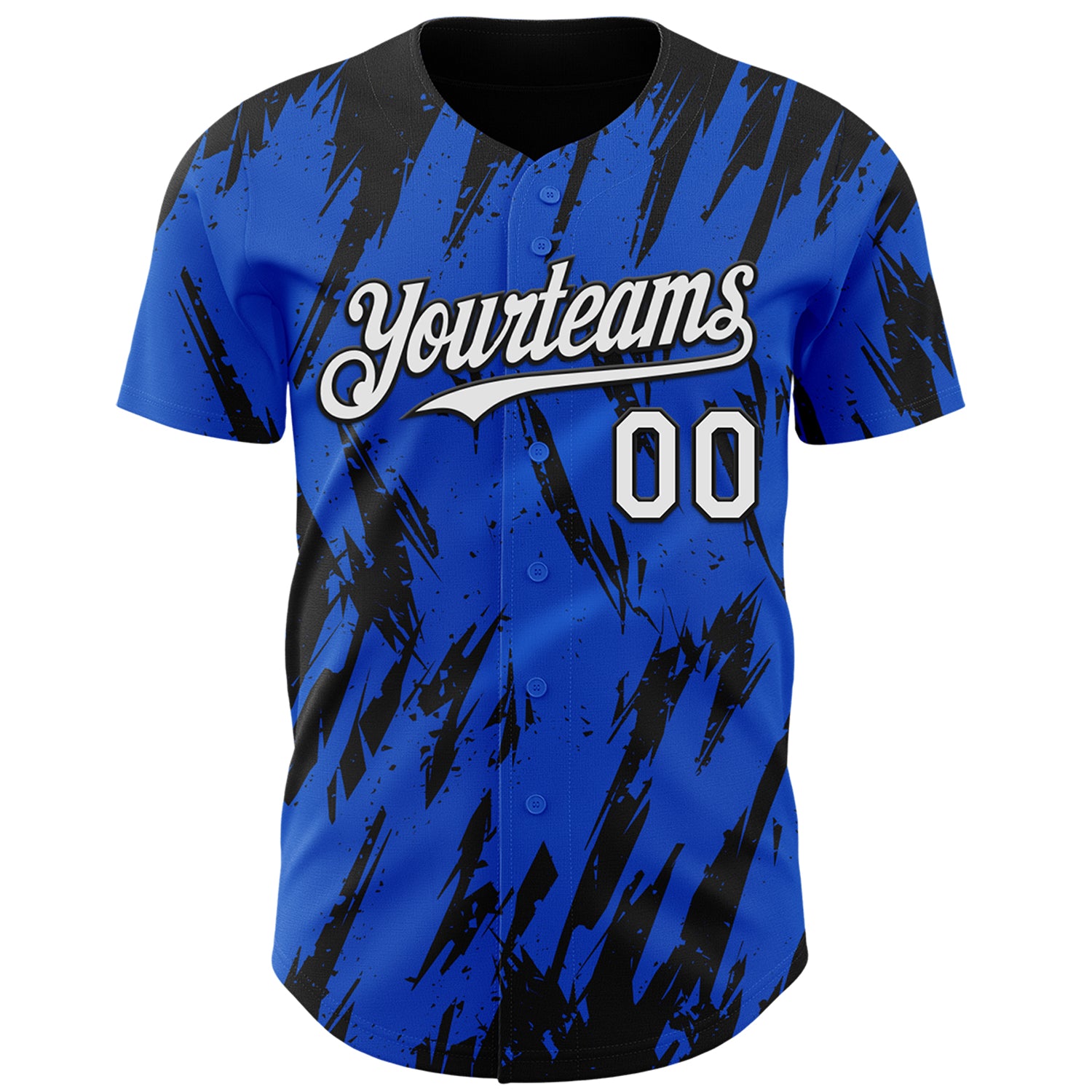 Custom Thunder Blue White-Black Splatter Torn Sharp Brush Stroke Authentic Baseball Jersey - Image 2