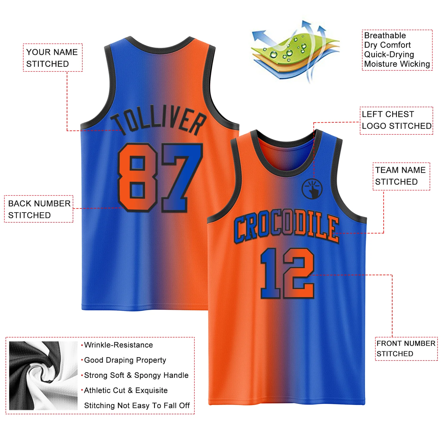 Custom Thunder Blue Orange-Black Authentic Gradient Fashion Basketball Jersey - Image 3