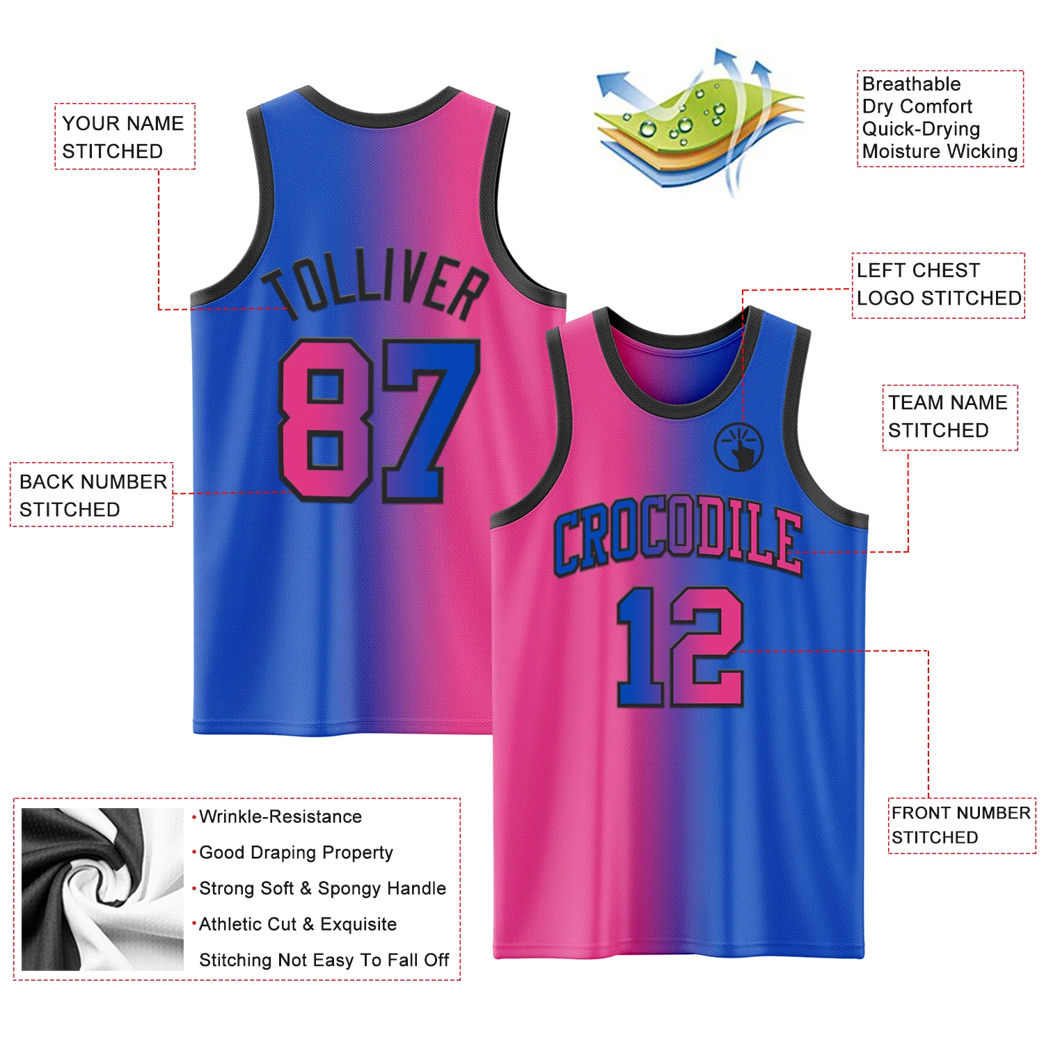 Custom Thunder Blue Pink-Black Authentic Gradient Fashion Basketball Jersey - Image 3