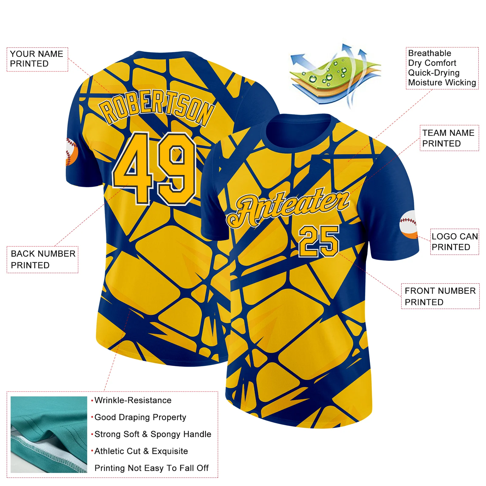 Custom Thunder Blue Gold-Black 3D Esports Performance T-Shirt - Image 2