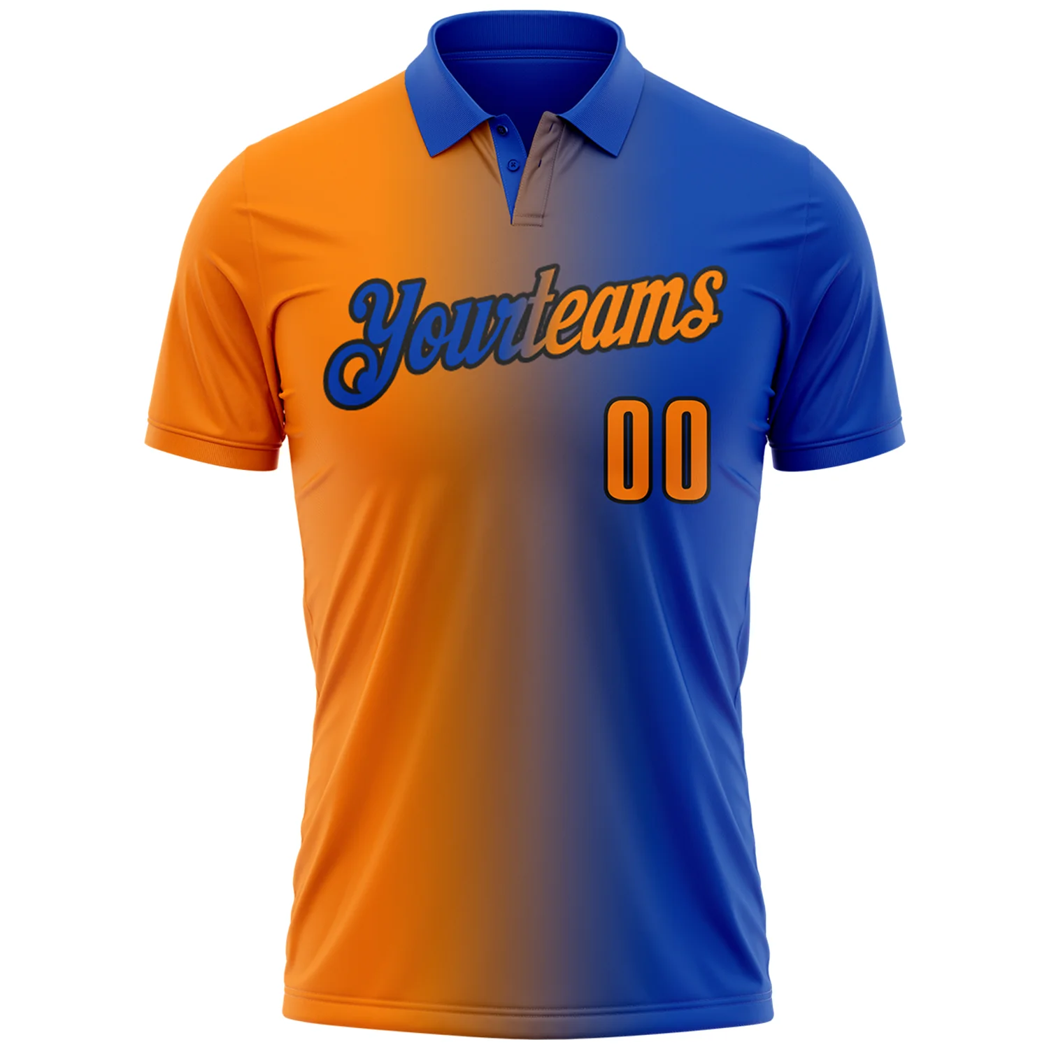Custom Thunder Blue Bay Orange-Black 3D Gradient Fashion Performance Polo Shirt - Image 2