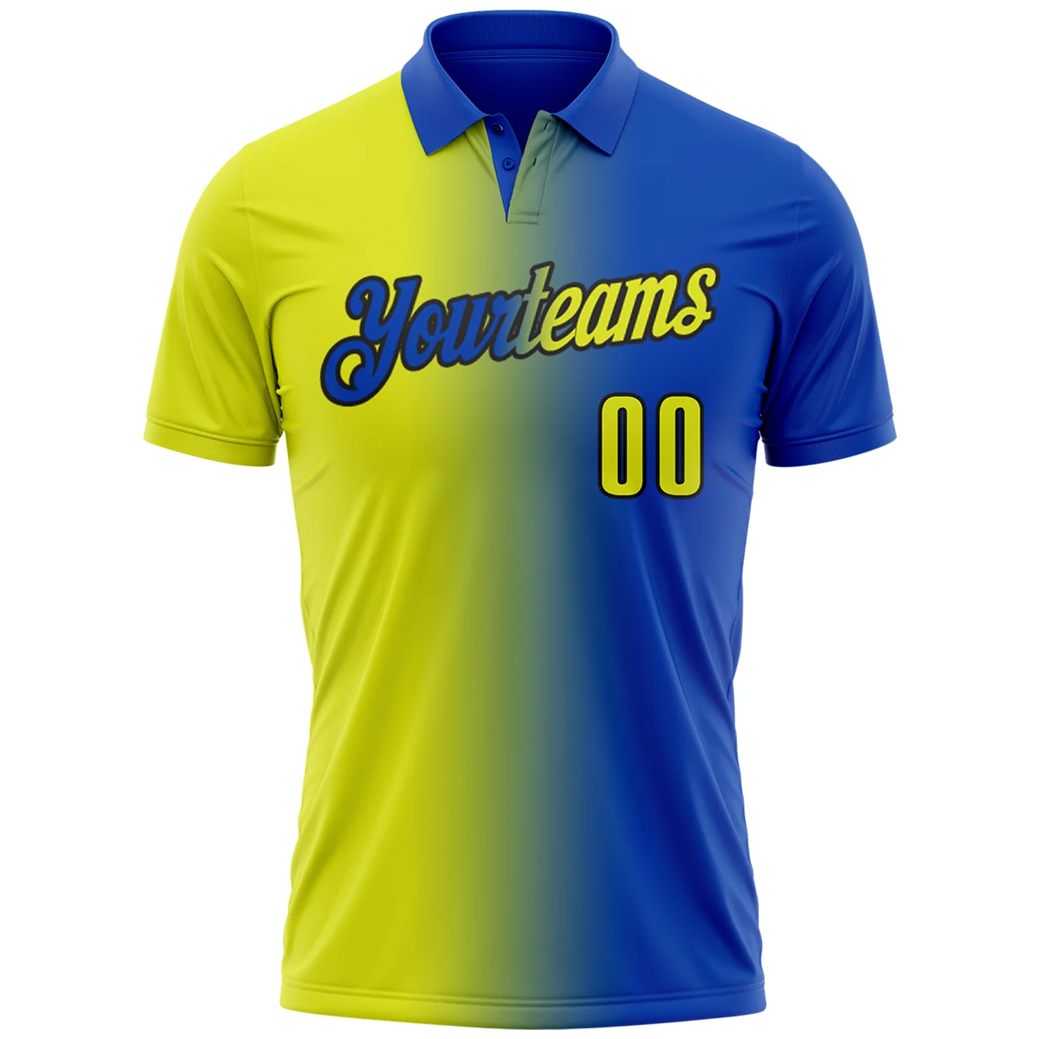 Custom Thunder Blue Neon Yellow-Black 3D Gradient Fashion Performance Polo Shirt - Image 2