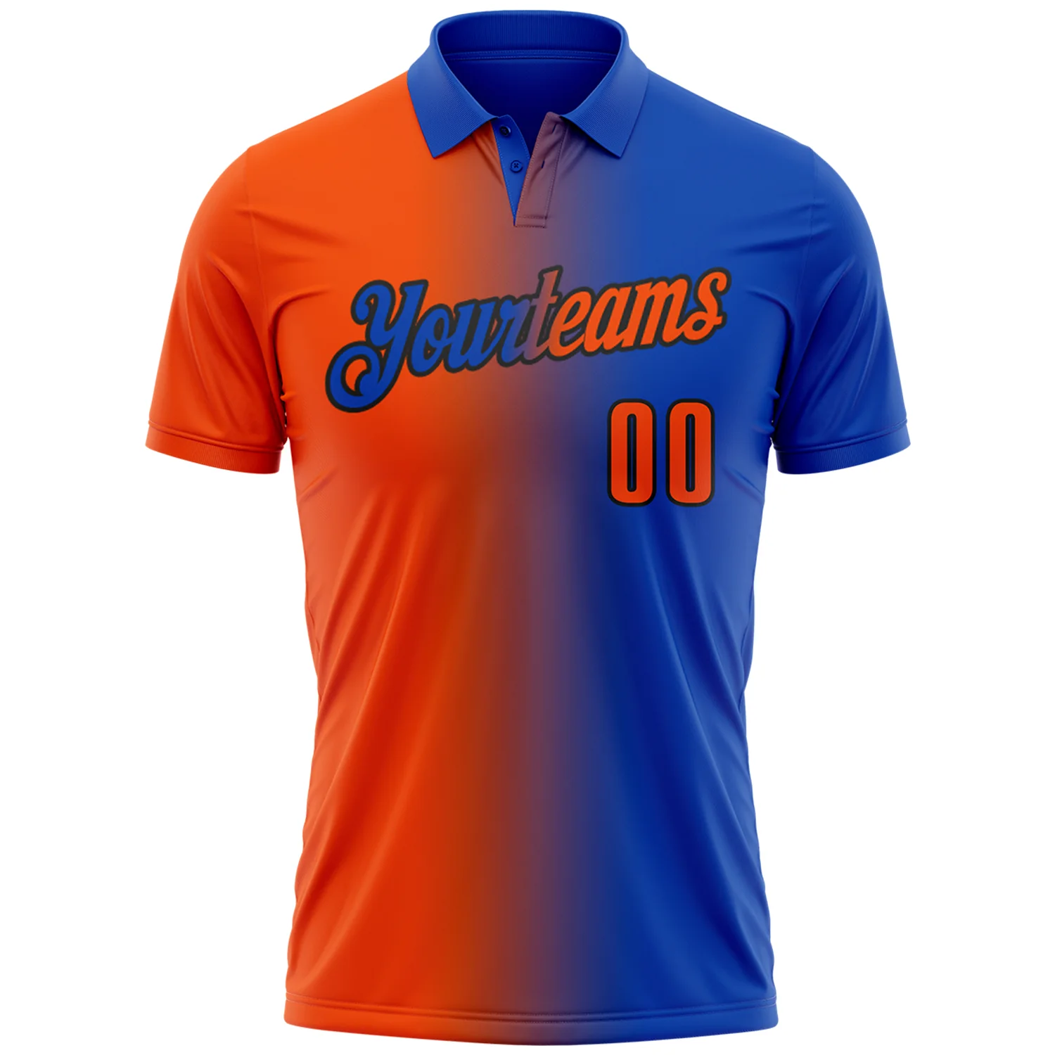 Custom Thunder Blue Orange-Black 3D Gradient Fashion Performance Polo Shirt - Image 2