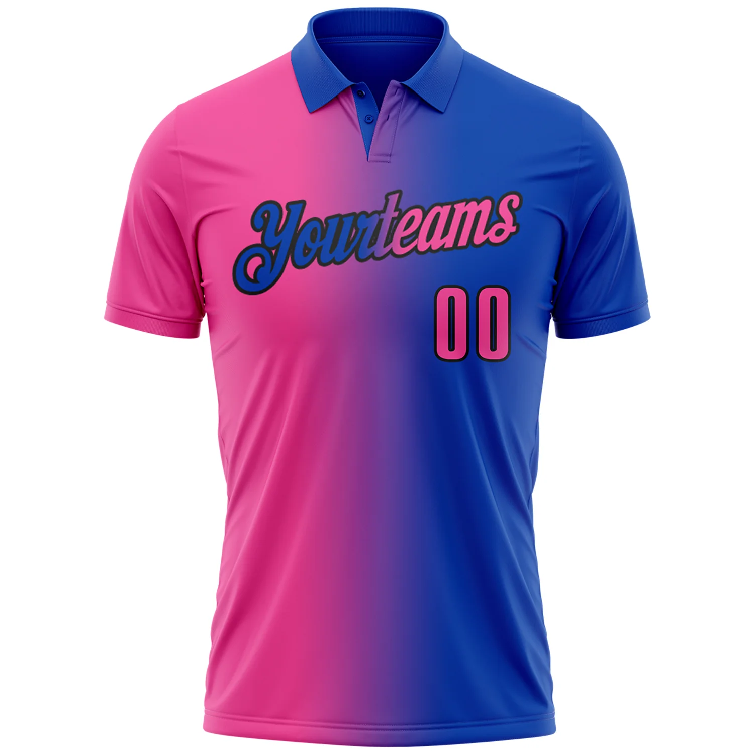 Custom Thunder Blue Pink-Black 3D Gradient Fashion Performance Polo Shirt - Image 2