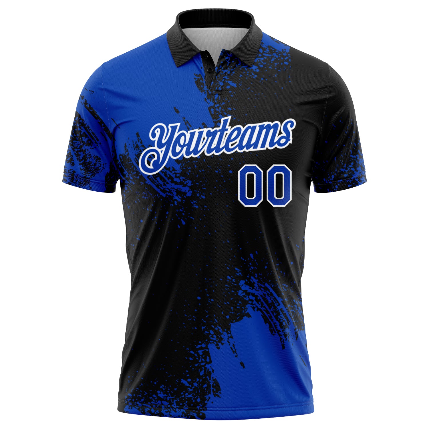 Custom Thunder Blue Black-White 3D Pattern Design Abstract Brush Stroke Performance Polo Shirt - Image 2