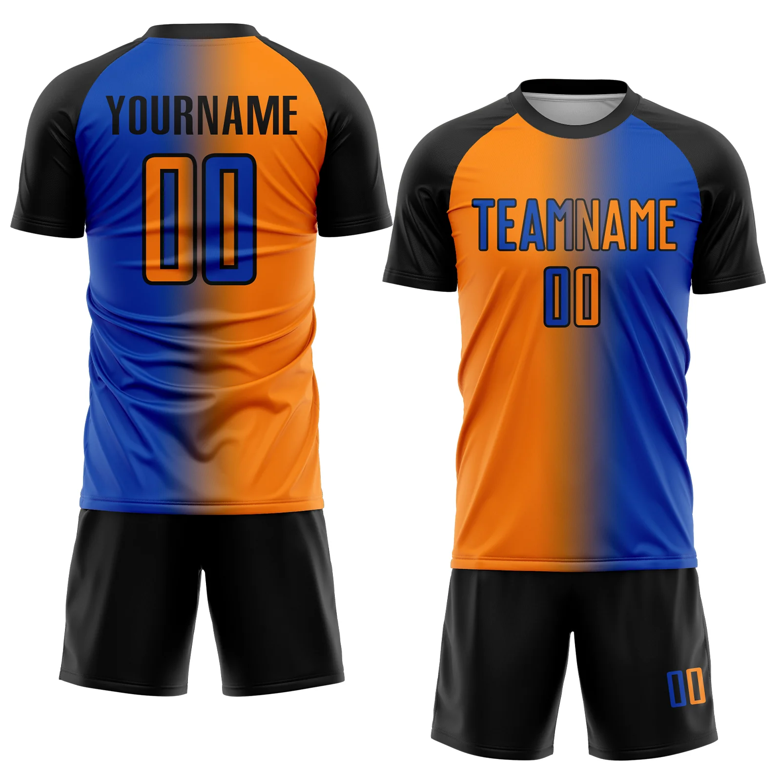 Custom Thunder Blue Bay Orange-Black Sublimation Gradient Fashion Soccer Uniform Jersey - Image 2