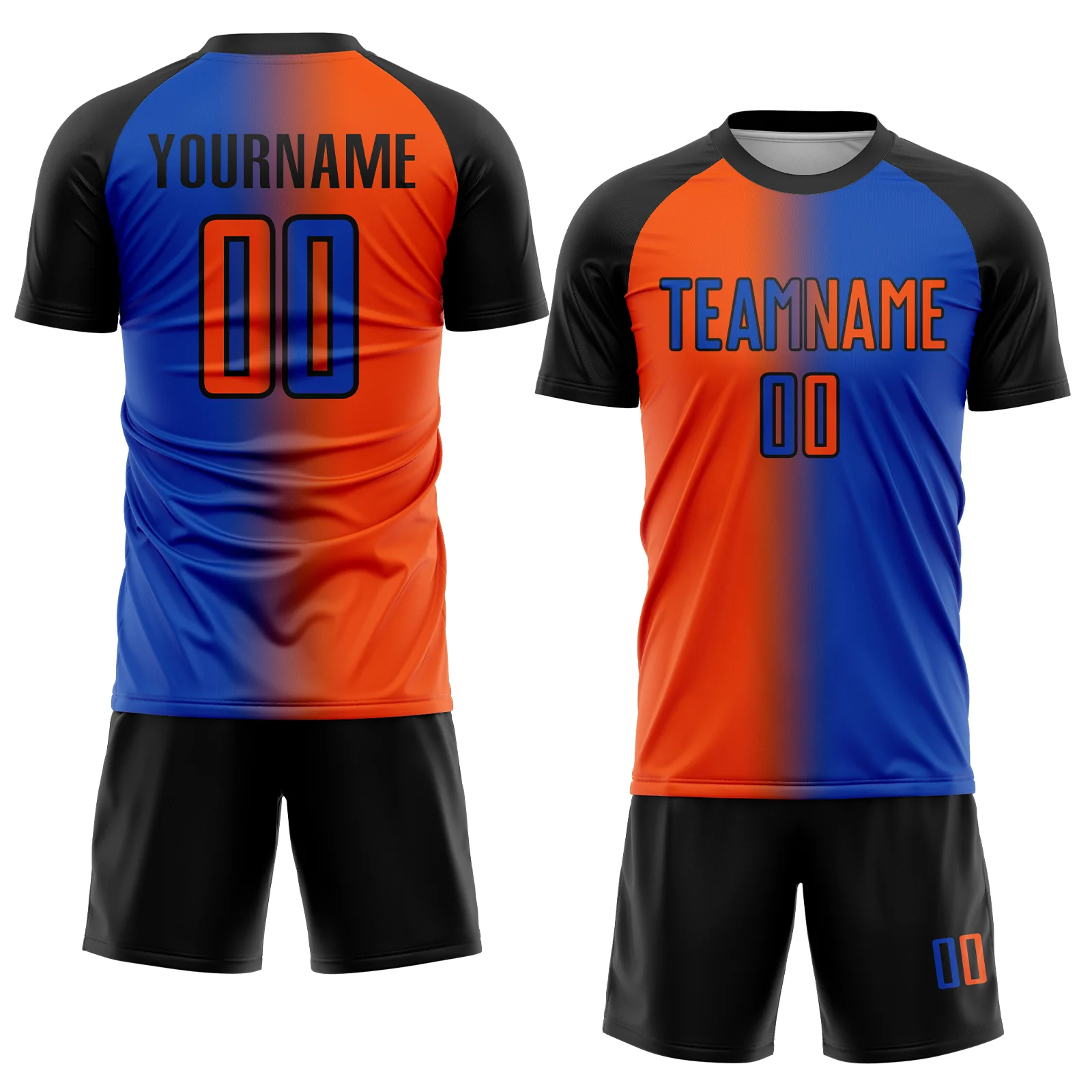 Custom Thunder Blue Orange-Black Sublimation Gradient Fashion Soccer Uniform Jersey - Image 2